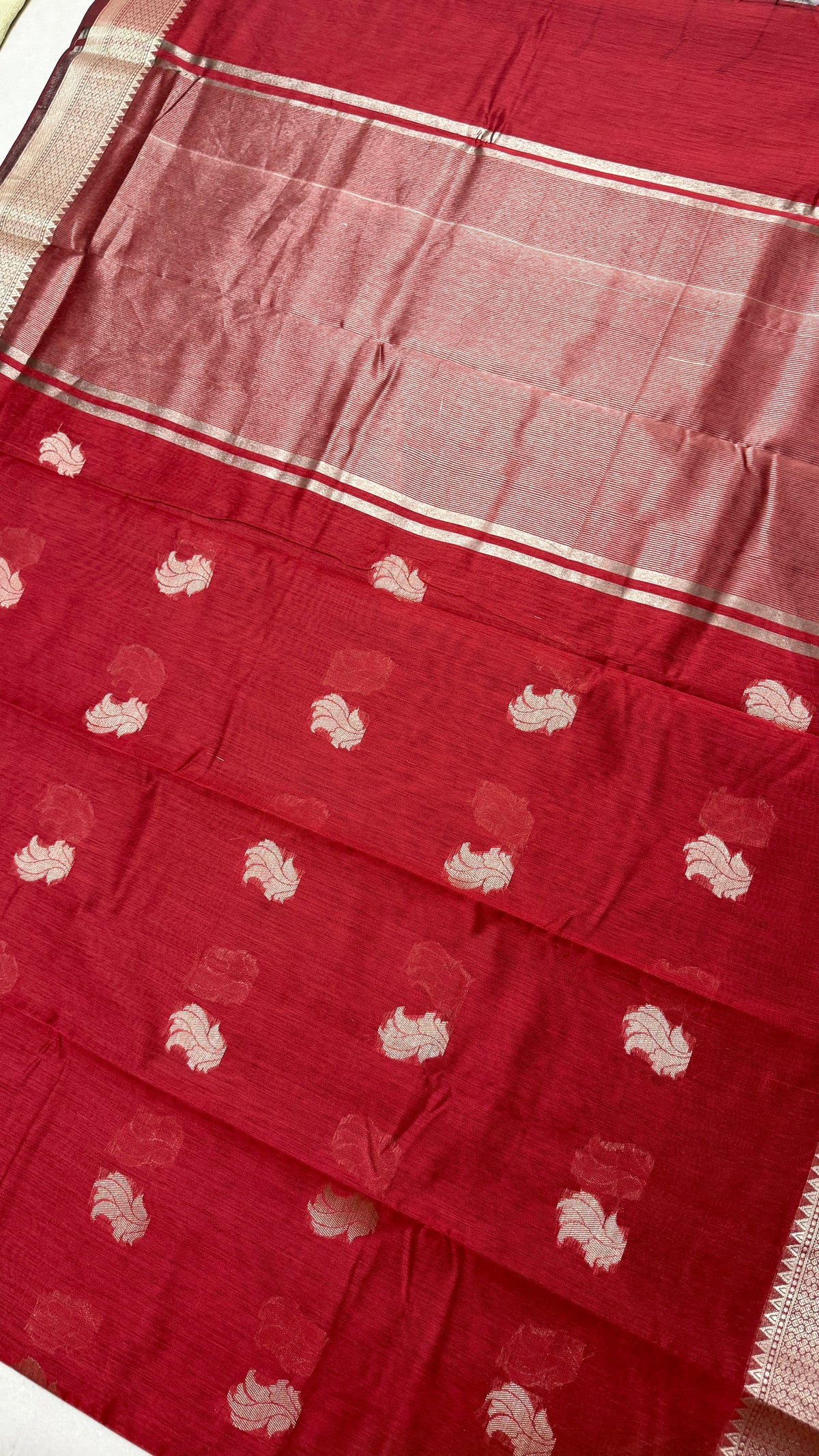 Maroon Cotton Saree, Traditional Zari Woven Border, Festive Ethnic Sari