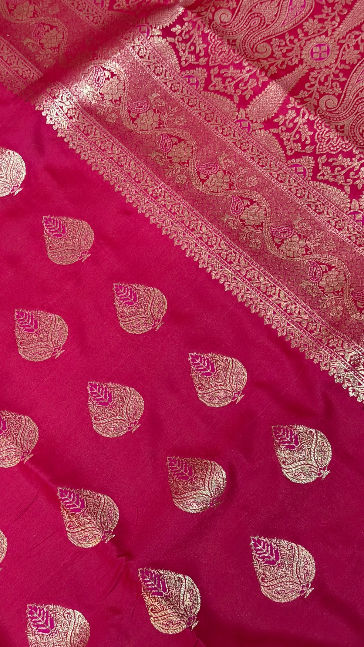 Emerald Green Banarasi Silk Saree, Rose Gold Zari Woven Border, Indian Wedding Festive Wear (Copy 9)