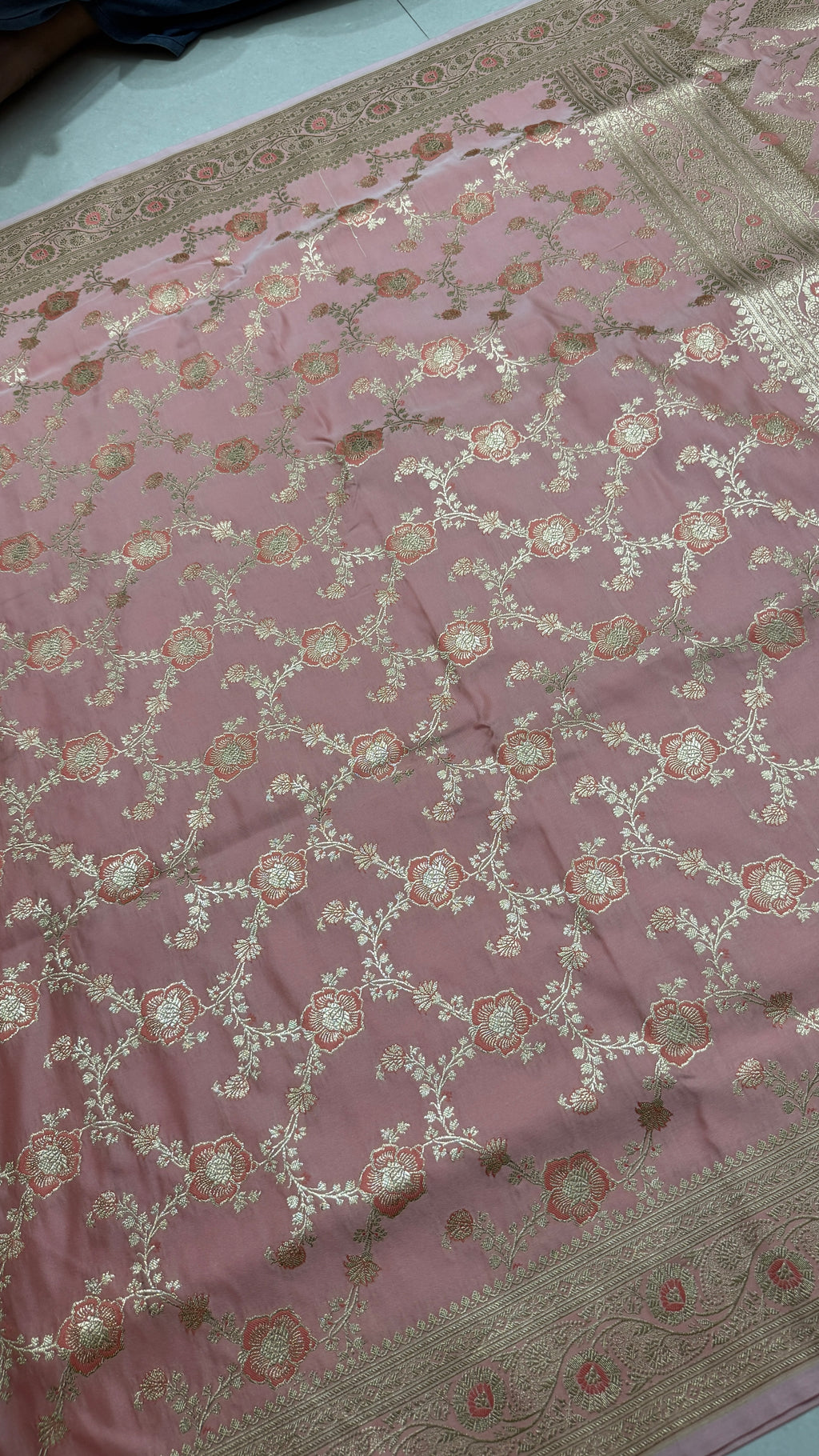 Pure Katan Silk Saree: Blush Pink Zari Woven Traditional Indian Wedding Wear