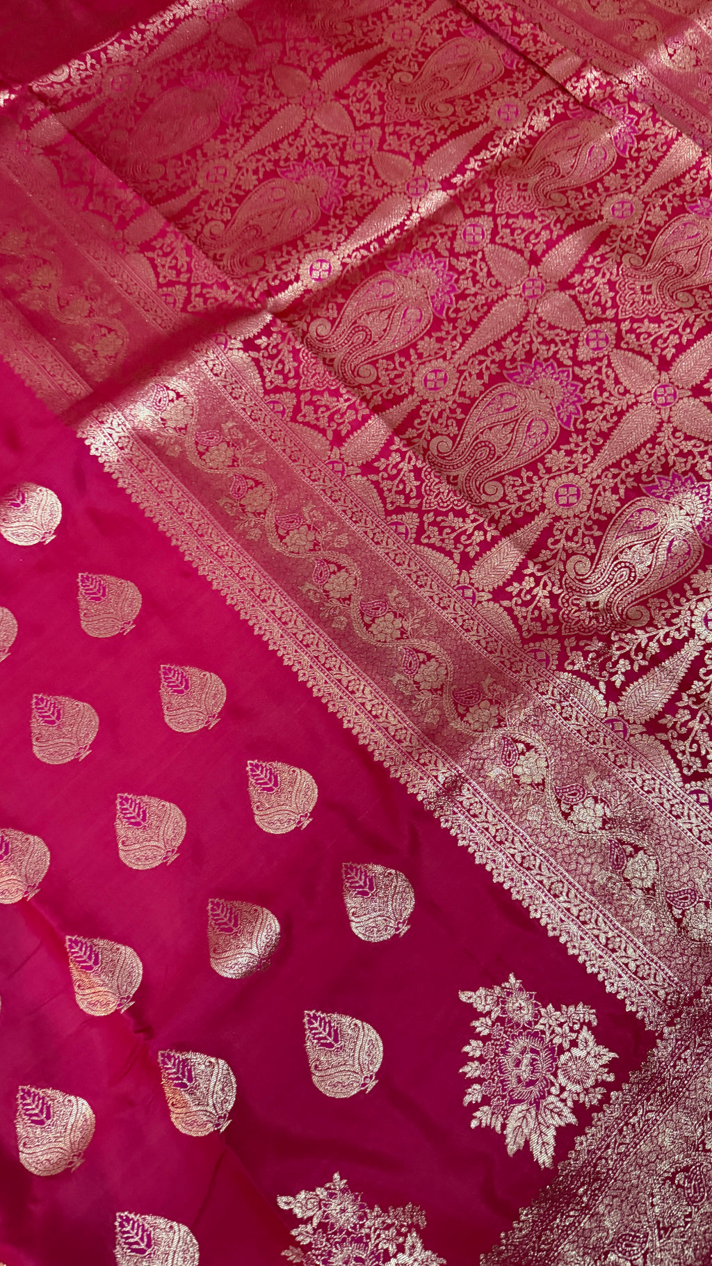 Emerald Green Banarasi Silk Saree, Rose Gold Zari Woven Border, Indian Wedding Festive Wear (Copy 9)