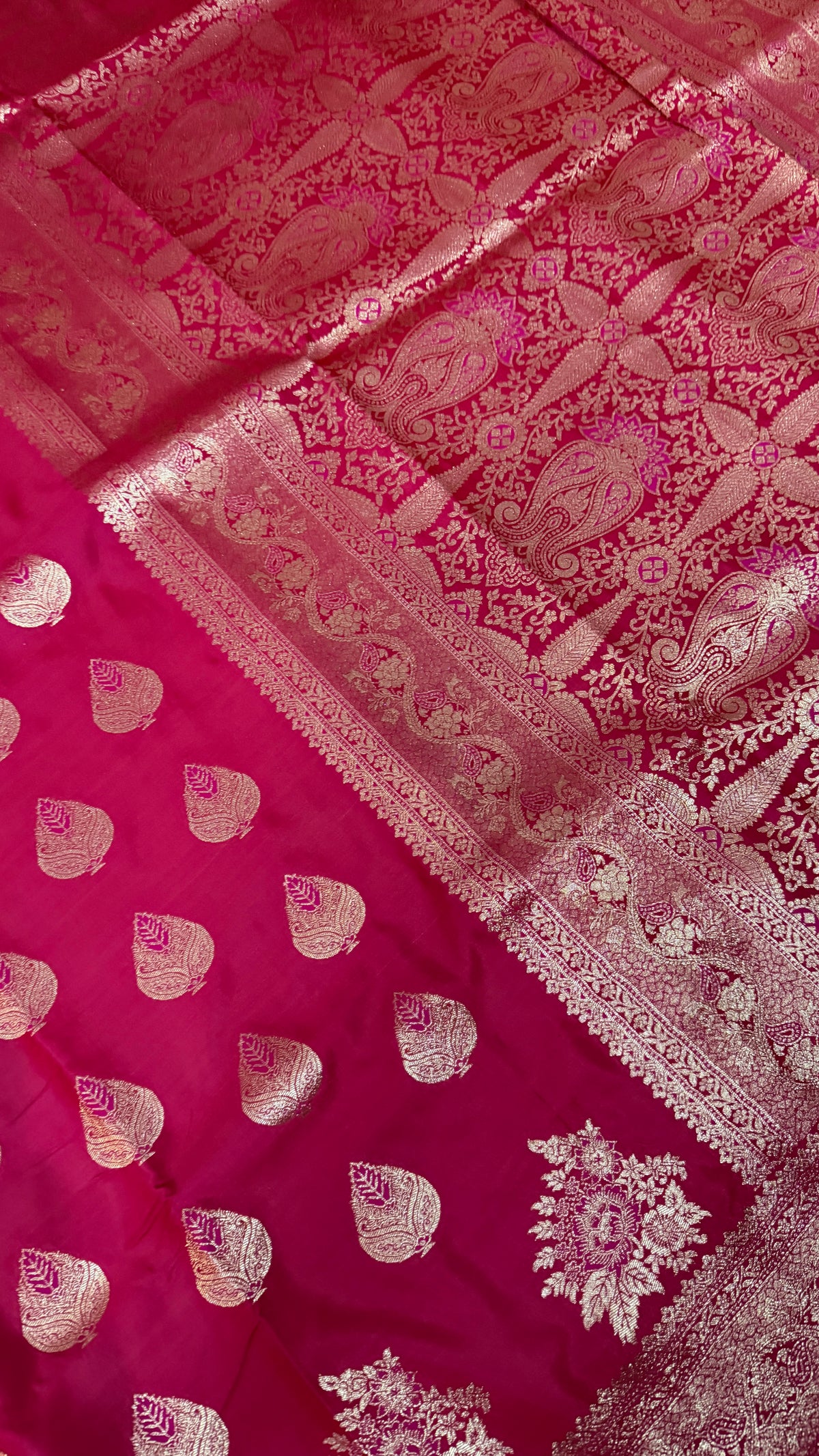 Emerald Green Banarasi Silk Saree, Rose Gold Zari Woven Border, Indian Wedding Festive Wear (Copy 9)