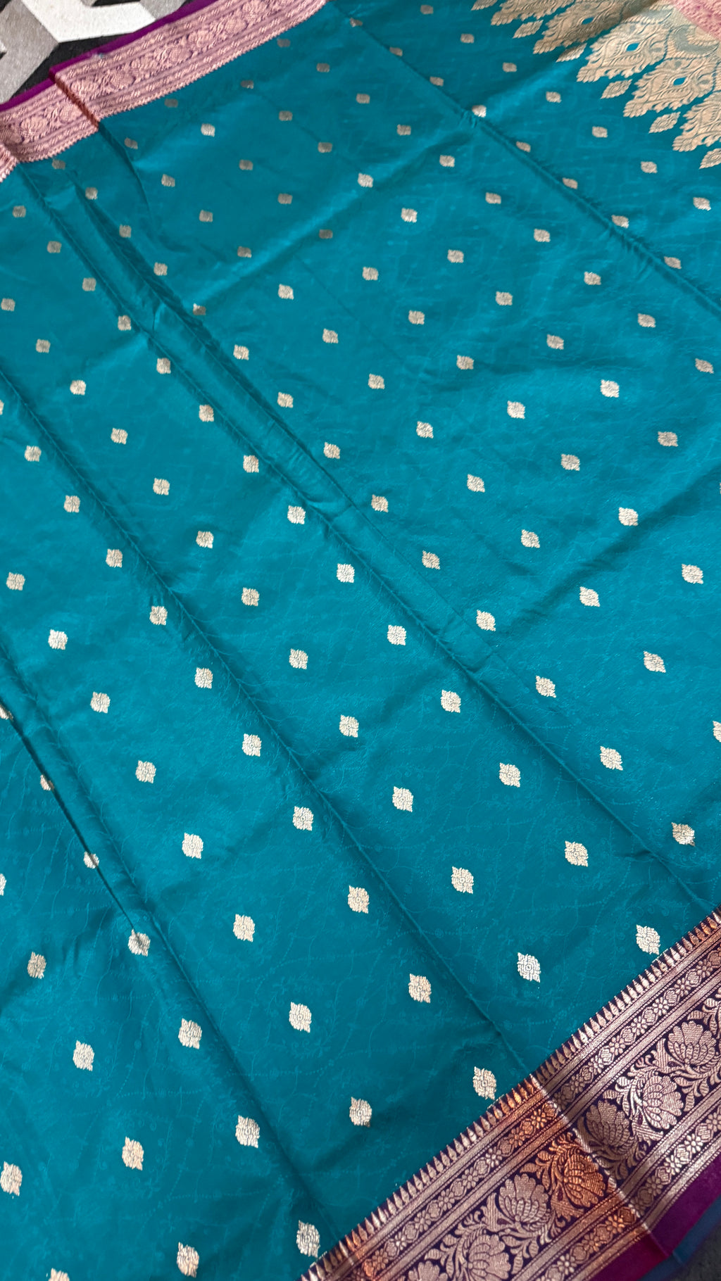 Teal Blue Banarasi Silk Saree, Pink Zari Border, Traditional Indian Wedding Wear