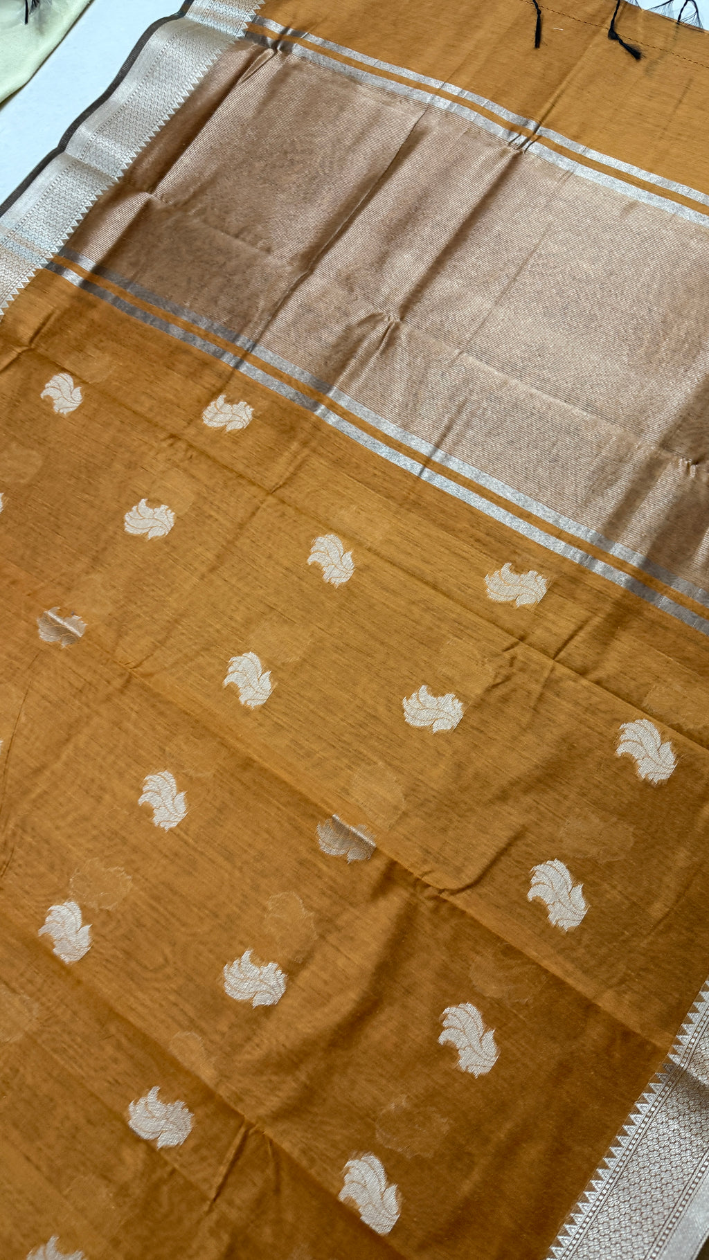 Mustard Yellow Cotton Saree, Zari Woven Border, Traditional Indian Ethnic Wear