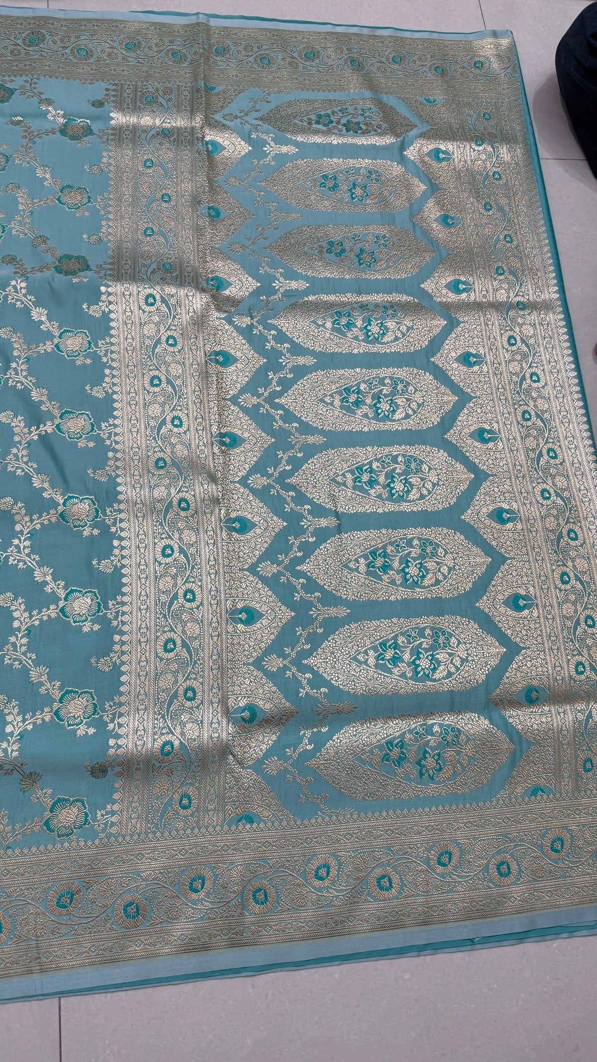 Pure Katan Silk Saree Sky Blue Zari Woven Traditional Indian Wedding Festive Bridal
