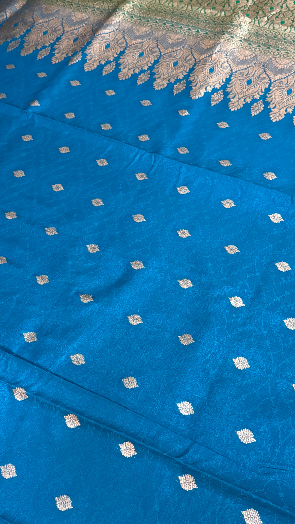 Royal Blue Green Banarasi Silk Saree, Golden Zari Woven Wedding Ethnic Wear