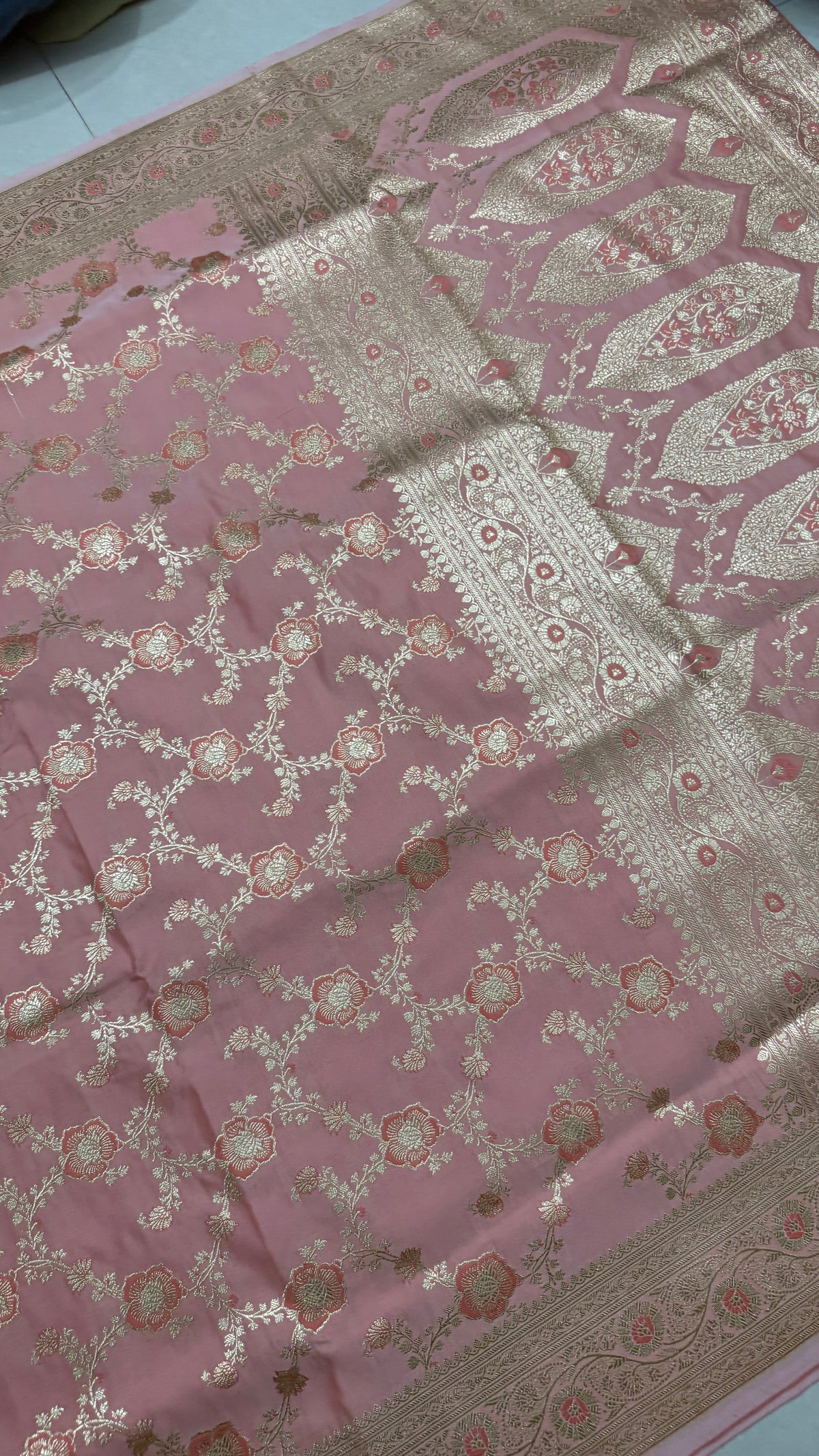 Pure Katan Silk Saree: Blush Pink Zari Woven Traditional Indian Wedding Wear