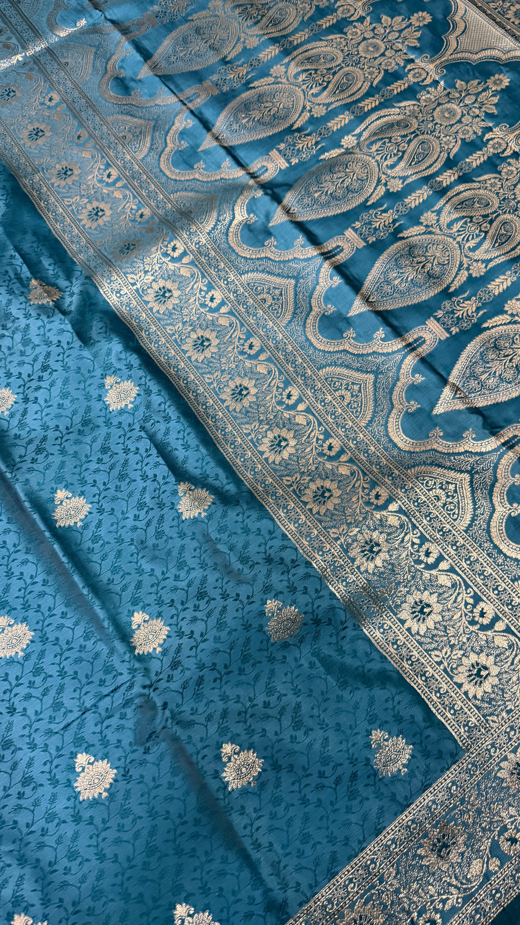 Emerald Green Banarasi Silk Saree, Rose Gold Zari Woven Border, Indian Wedding Festive Wear (Copy 8)