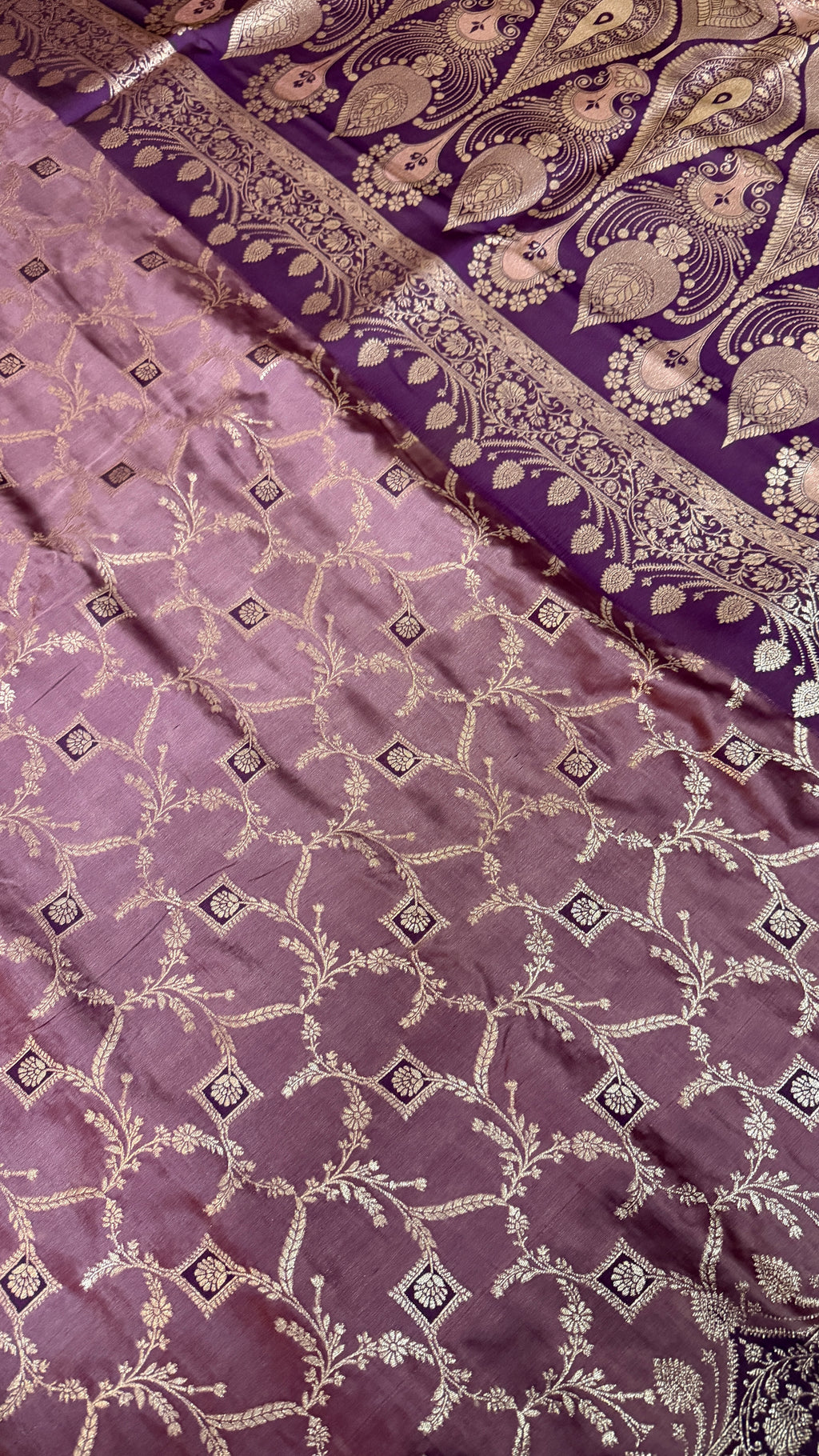 Emerald Green Banarasi Silk Saree, Rose Gold Zari Woven Border, Indian Wedding Festive Wear (Copy 5)