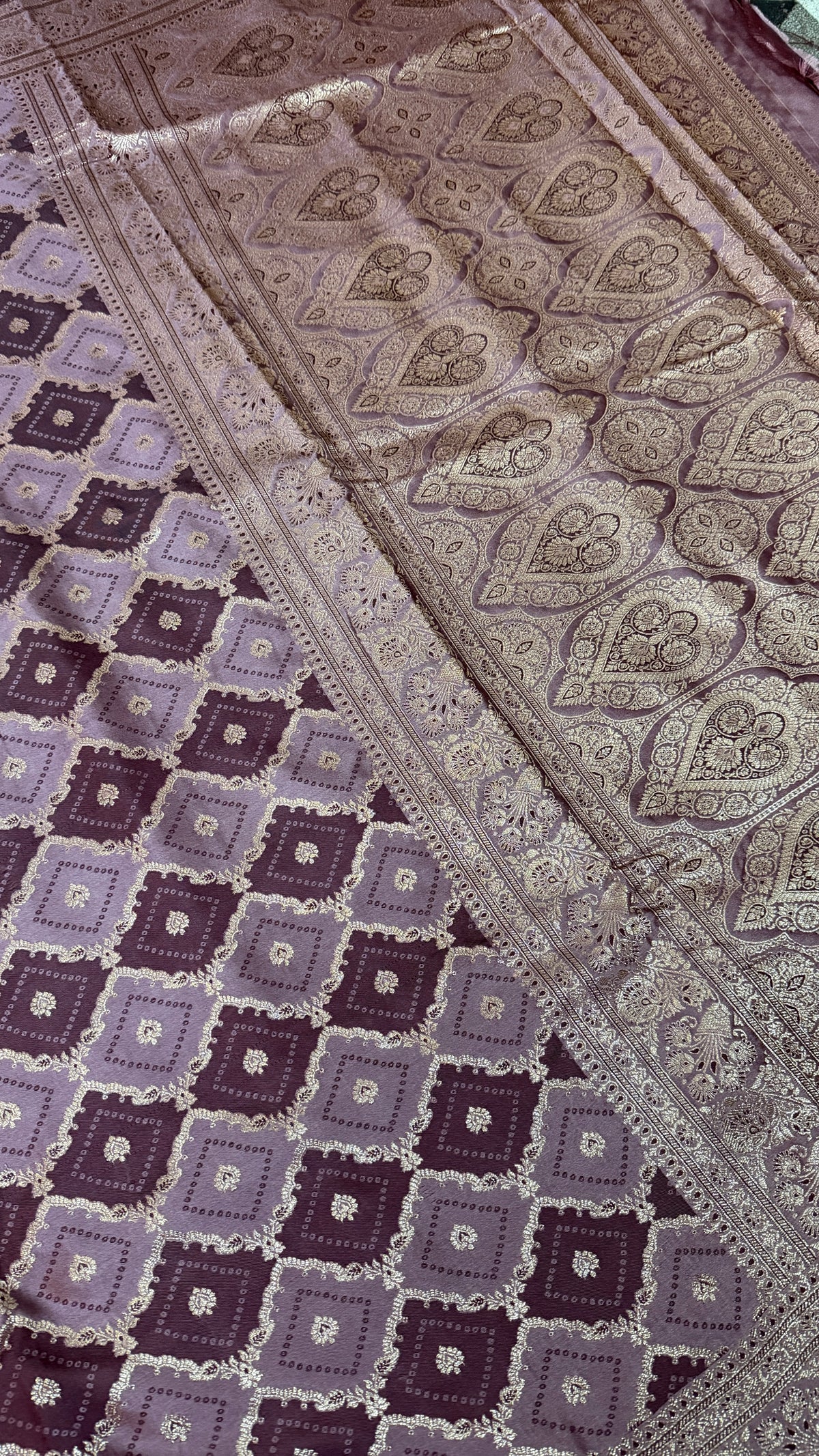 Emerald Green Banarasi Silk Saree, Rose Gold Zari Woven Border, Indian Wedding Festive Wear (Copy 3)
