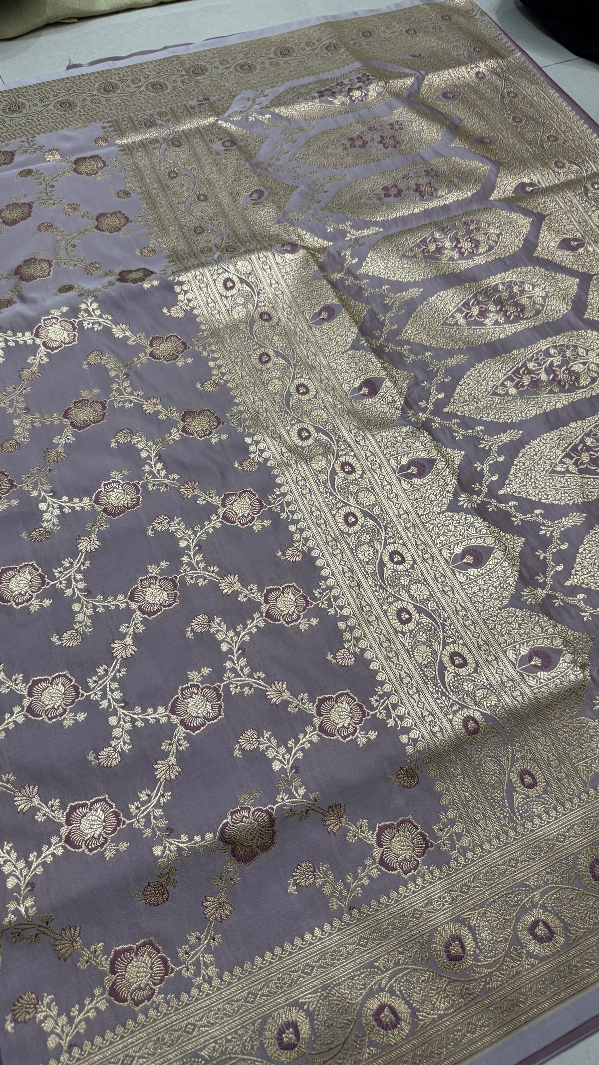 Pure Katan Silk Saree: Lavender Purple Zari Woven Traditional Indian Wedding Saree
