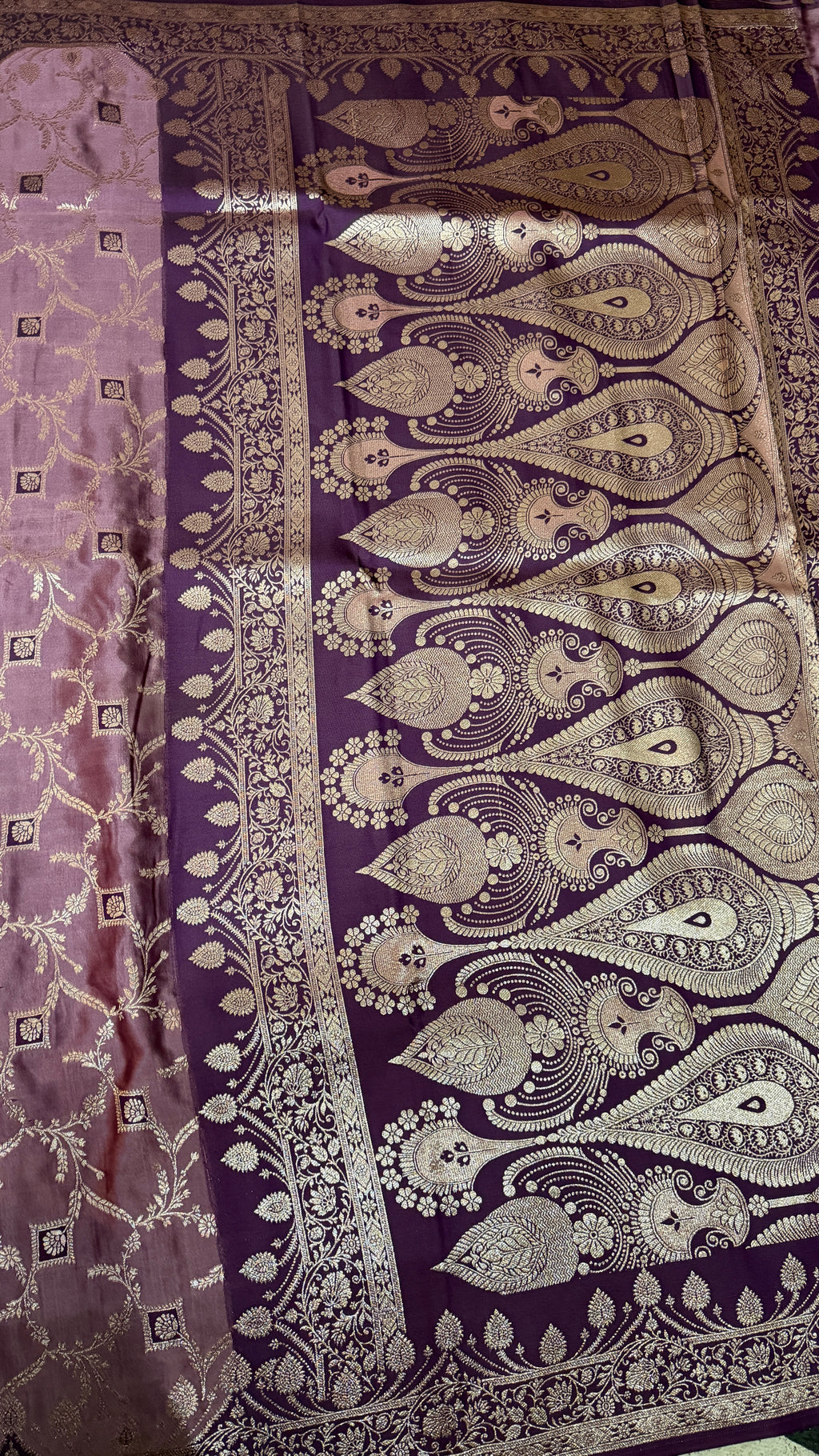 Emerald Green Banarasi Silk Saree, Rose Gold Zari Woven Border, Indian Wedding Festive Wear (Copy 5)