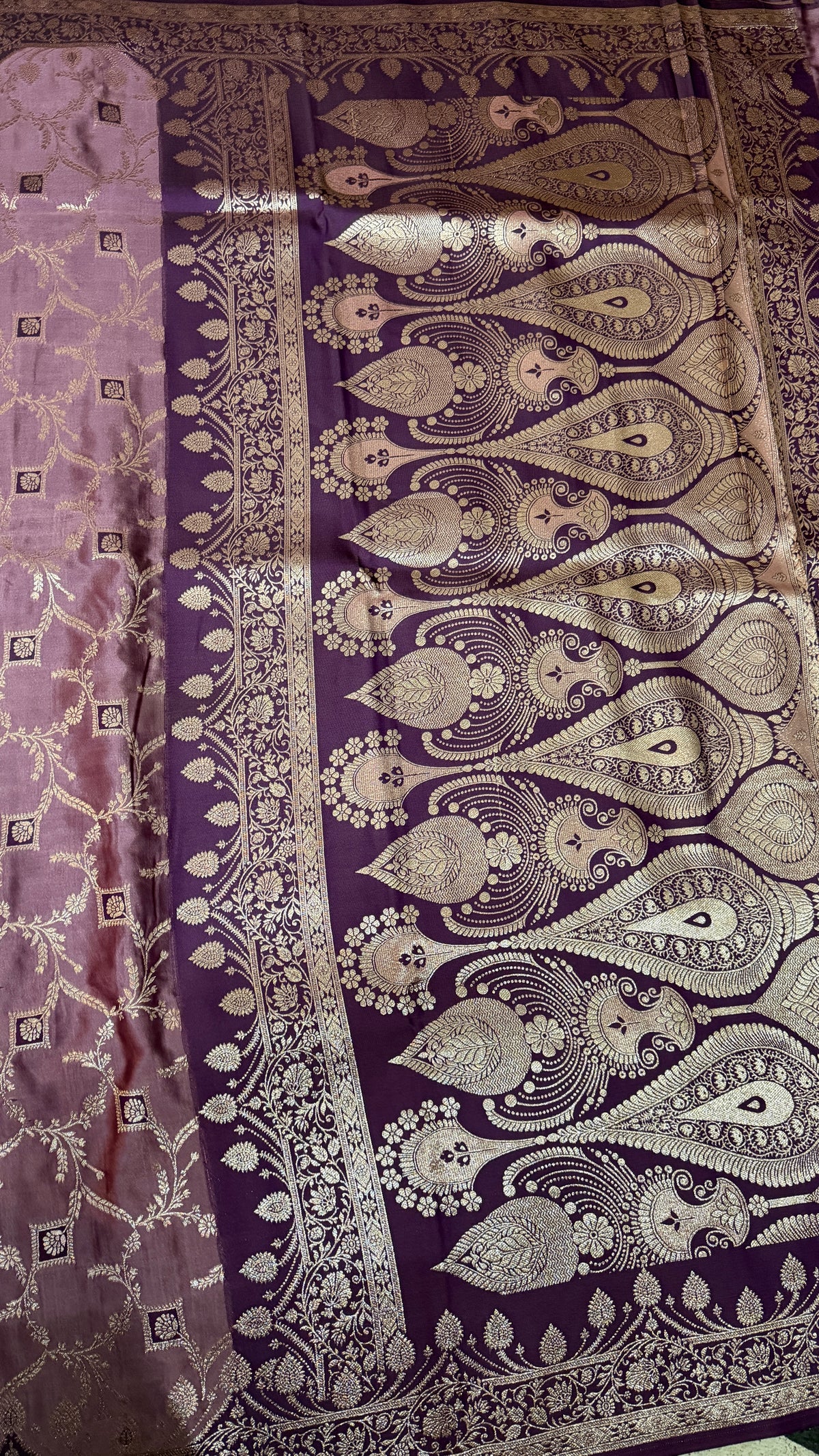 Emerald Green Banarasi Silk Saree, Rose Gold Zari Woven Border, Indian Wedding Festive Wear (Copy 5)