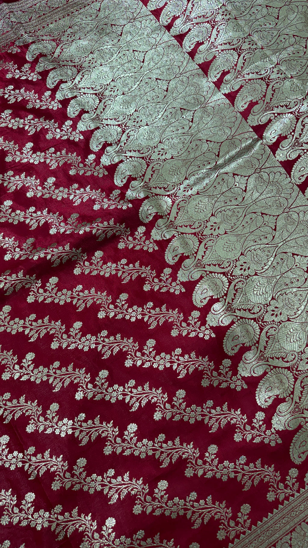 Maroon Gold Banarasi Silk Saree, Floral Paisley Zari Weave, Wedding Festive