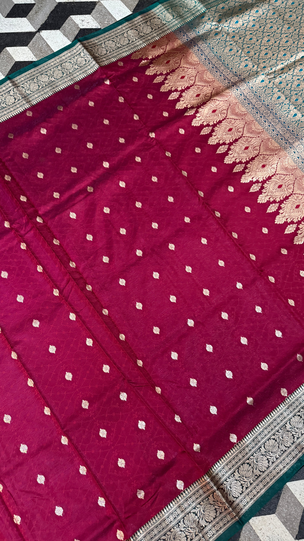 Banarasi Silk Saree Wine Magenta Teal, Golden Zari Woven, Wedding Festive Wear