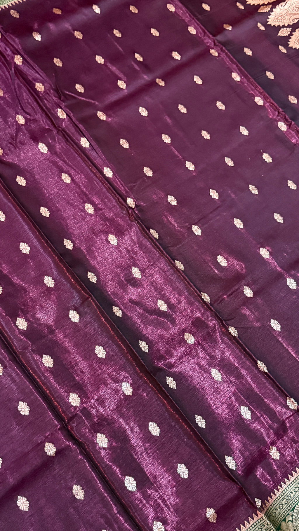 Banarasi Silk Saree, Wine Purple & Emerald Green, Golden Zari Weaving, Wedding Ethnic Wear
