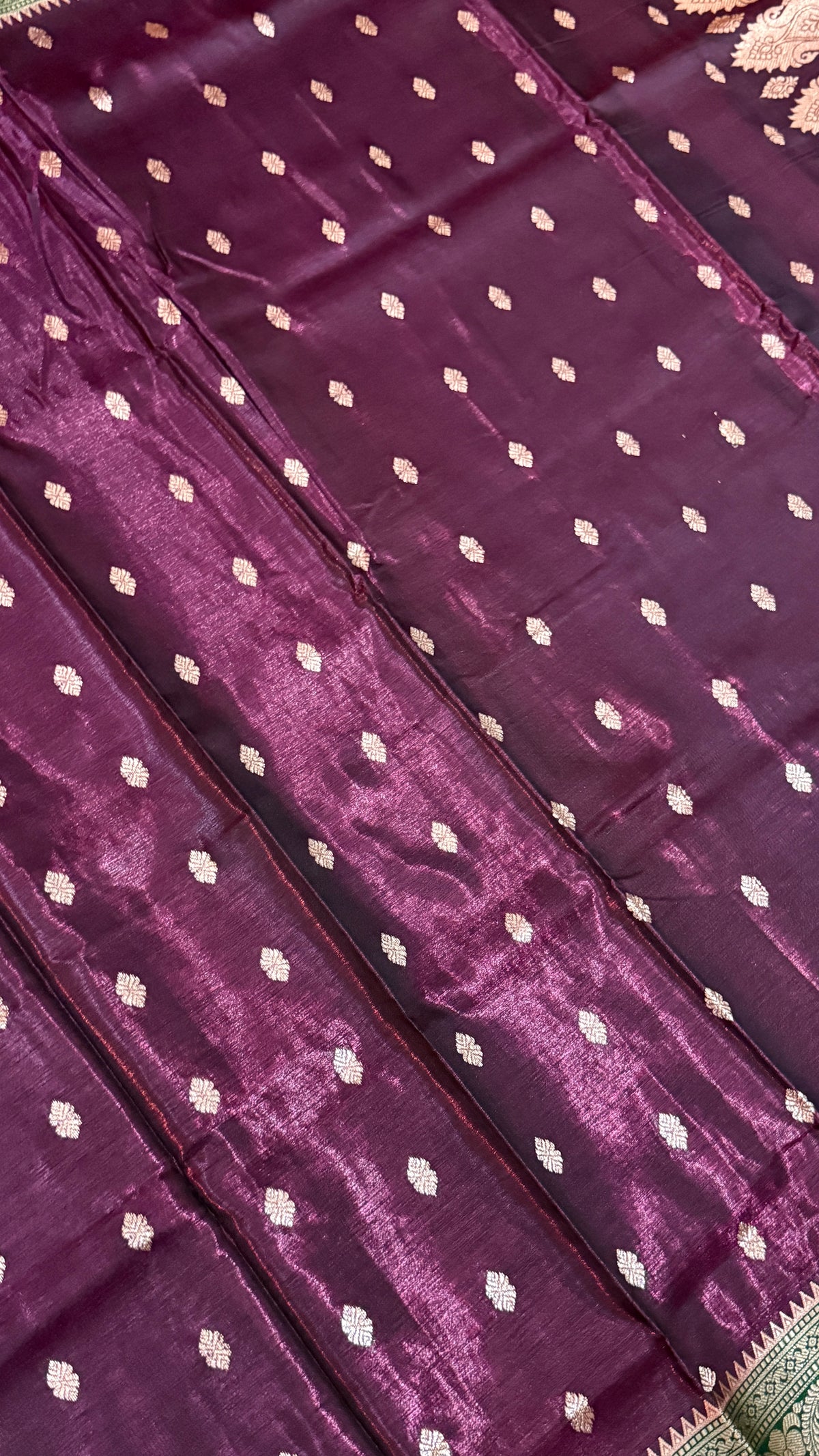Banarasi Silk Saree, Wine Purple & Emerald Green, Golden Zari Weaving, Wedding Ethnic Wear