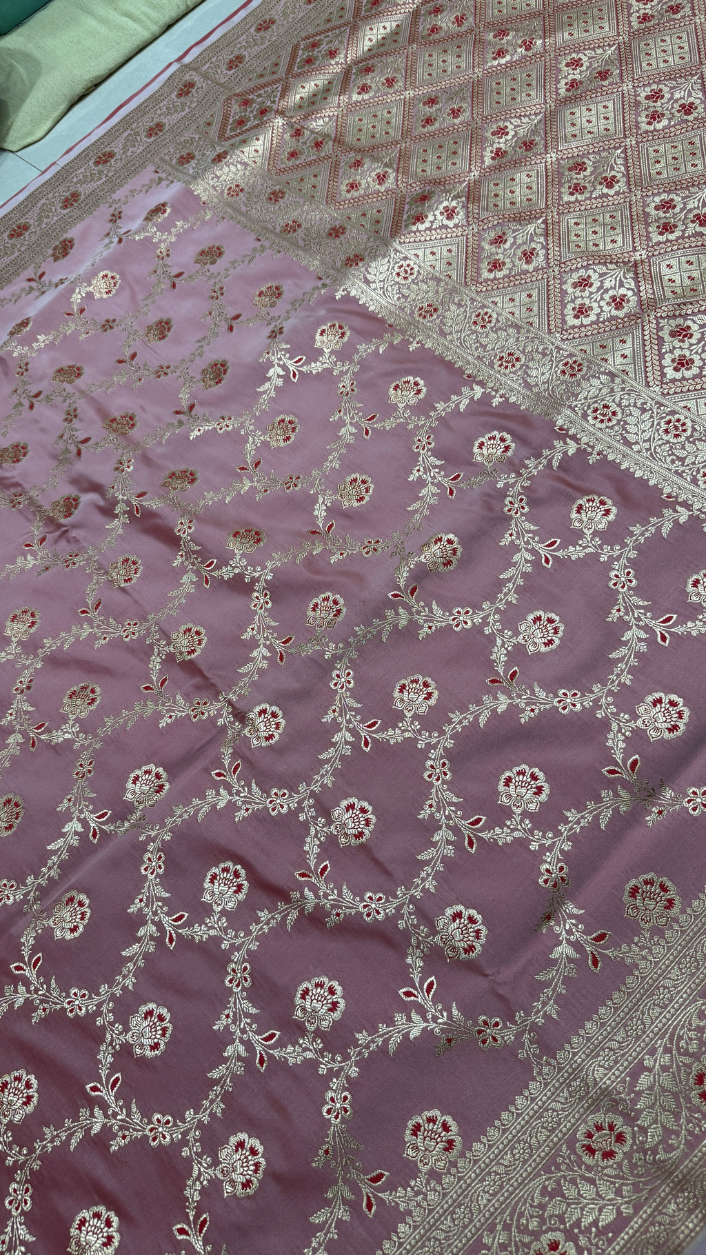 Pure Katan Banarasi Silk Saree, Dusty Pink Silver Zari Handwoven Bridal Wedding Saree