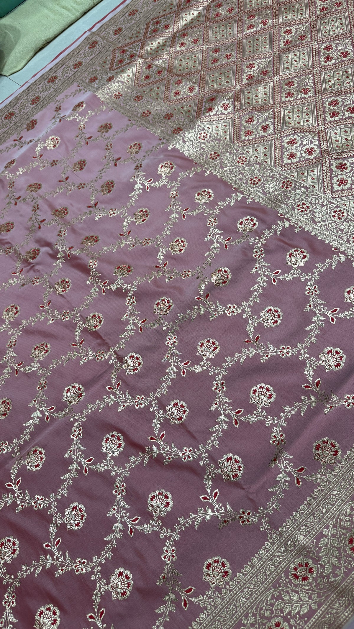 Pure Katan Banarasi Silk Saree, Dusty Pink Silver Zari Handwoven Bridal Wedding Saree