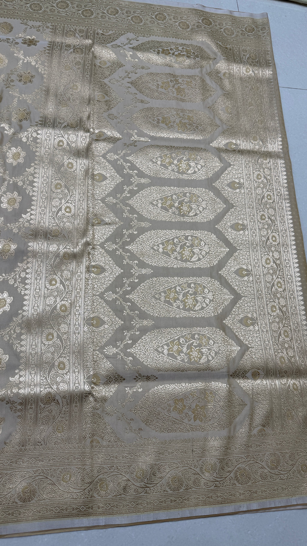 Pure Katan Silk Saree: Pearl Silver Floral Zari Woven Indian Wedding Festive Traditional Bridal