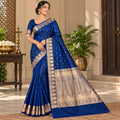 Royal Blue Banarasi Mashru Silk Saree, Gold Zari Woven, Traditional Indian Wedding Saree