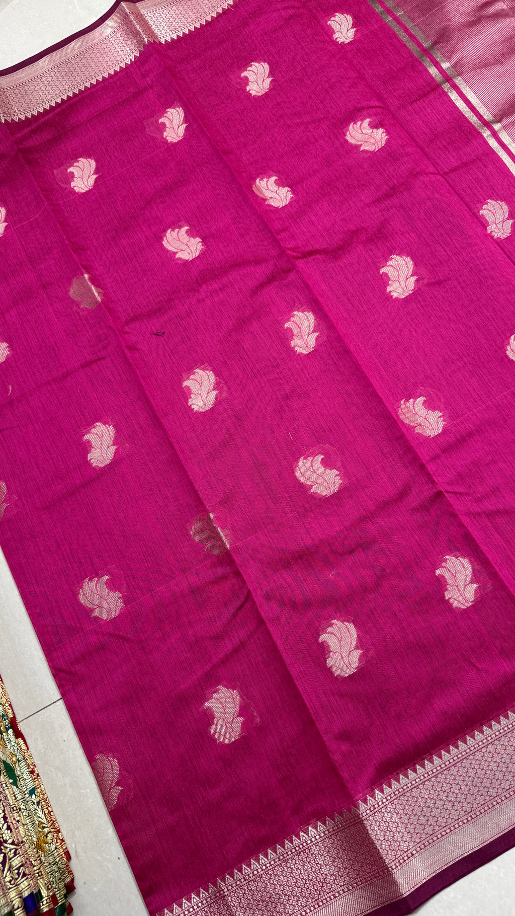 Magenta Pink Cotton Saree, Zari Woven Motifs, Festive Ethnic Wear
