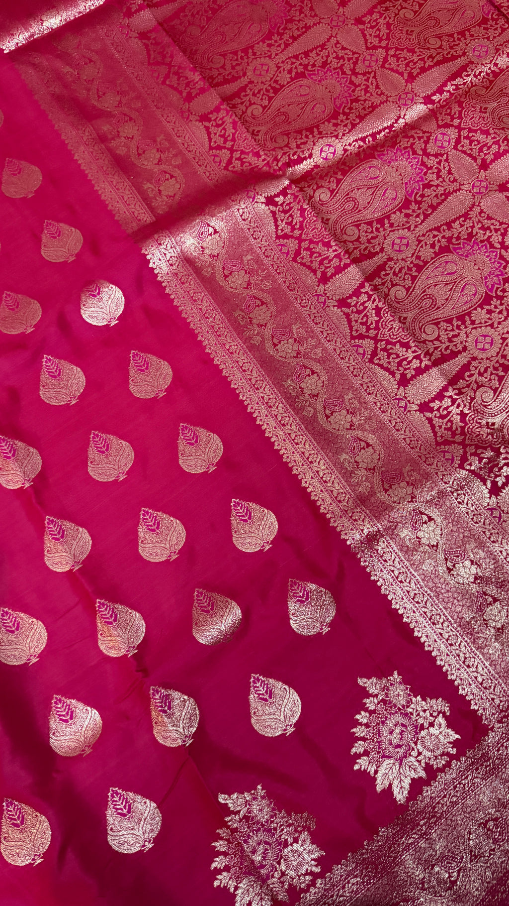 Emerald Green Banarasi Silk Saree, Rose Gold Zari Woven Border, Indian Wedding Festive Wear (Copy 9)