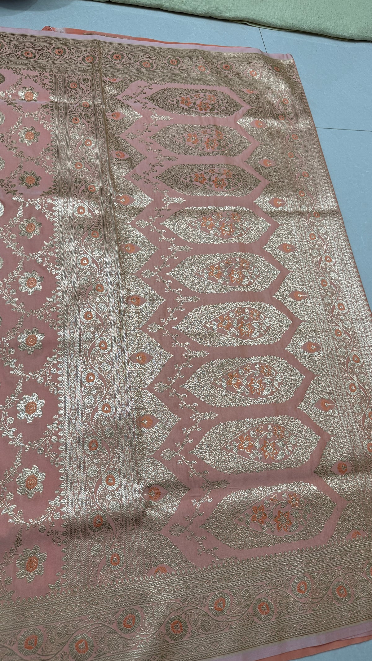 Pure Katan Silk Saree: Blush Pink Floral Zari Weave, Traditional Indian Bridal Gift