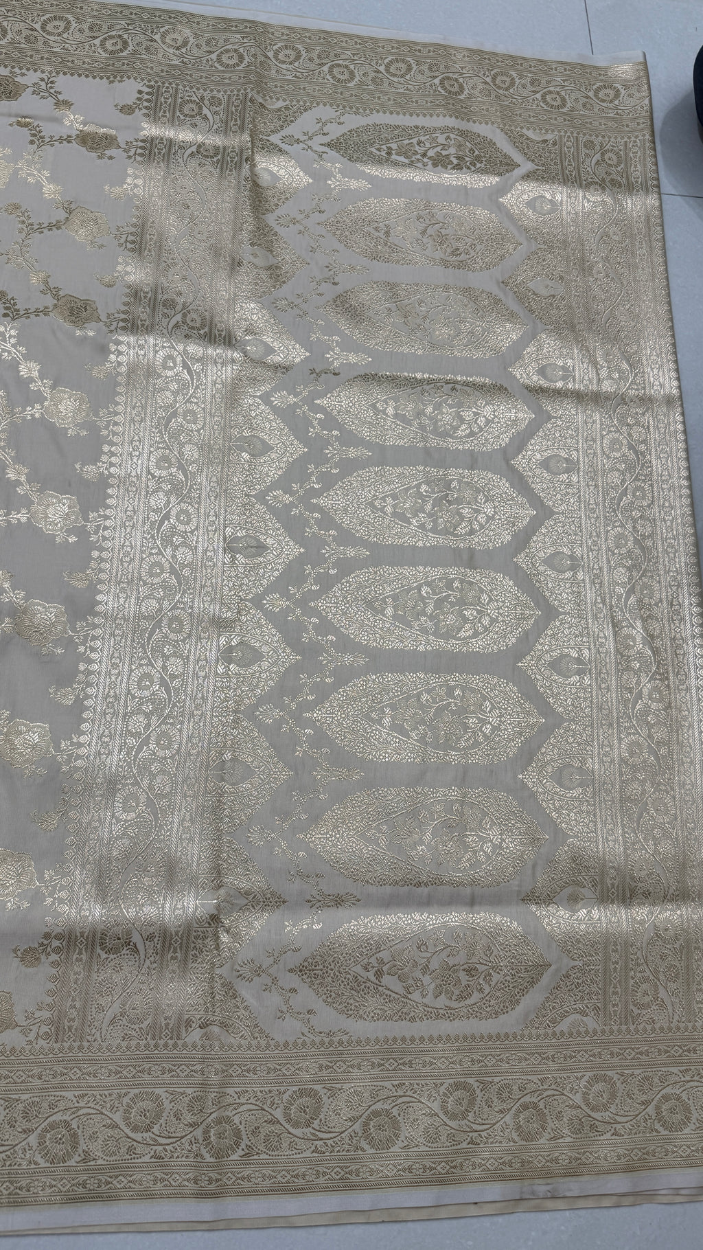 Pure Katan Silk Saree: Ivory White Zari Woven Traditional Indian Wedding Bridal Gift