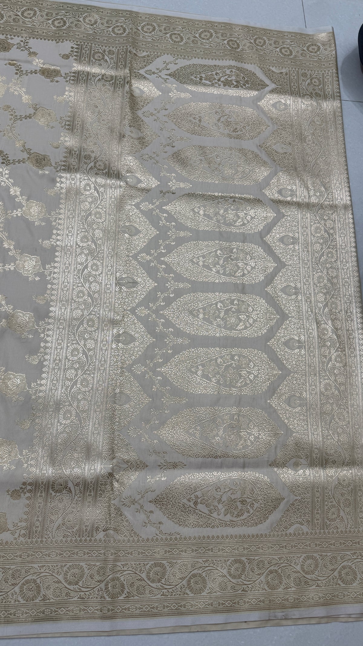 Pure Katan Silk Saree: Ivory White Zari Woven Traditional Indian Wedding Bridal Gift
