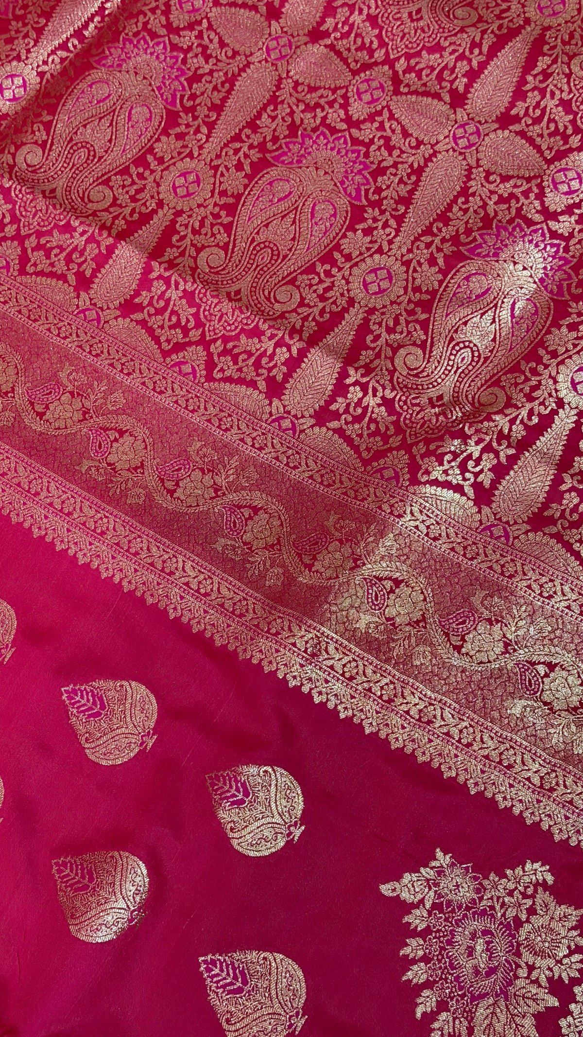 Emerald Green Banarasi Silk Saree, Rose Gold Zari Woven Border, Indian Wedding Festive Wear (Copy 9)