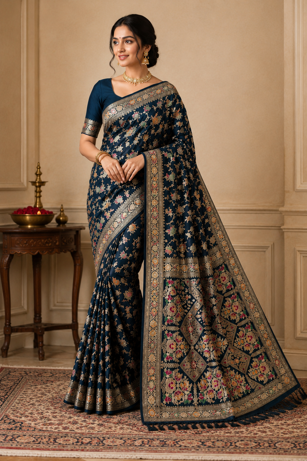 Teal Blue Floral Georgette Silk Saree | Indian Wedding Saree | Traditional Festive Wear for Women