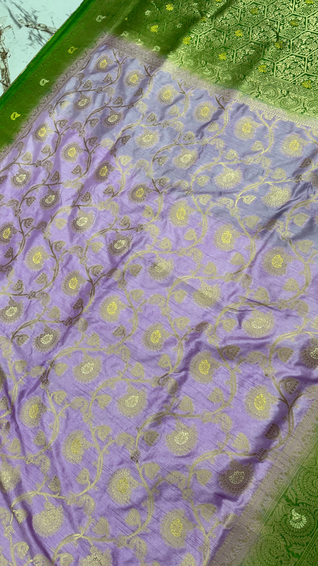 Lavender Dola Silk Saree, Banarasi Zari Woven Floral, Festive Wedding Party Wear
