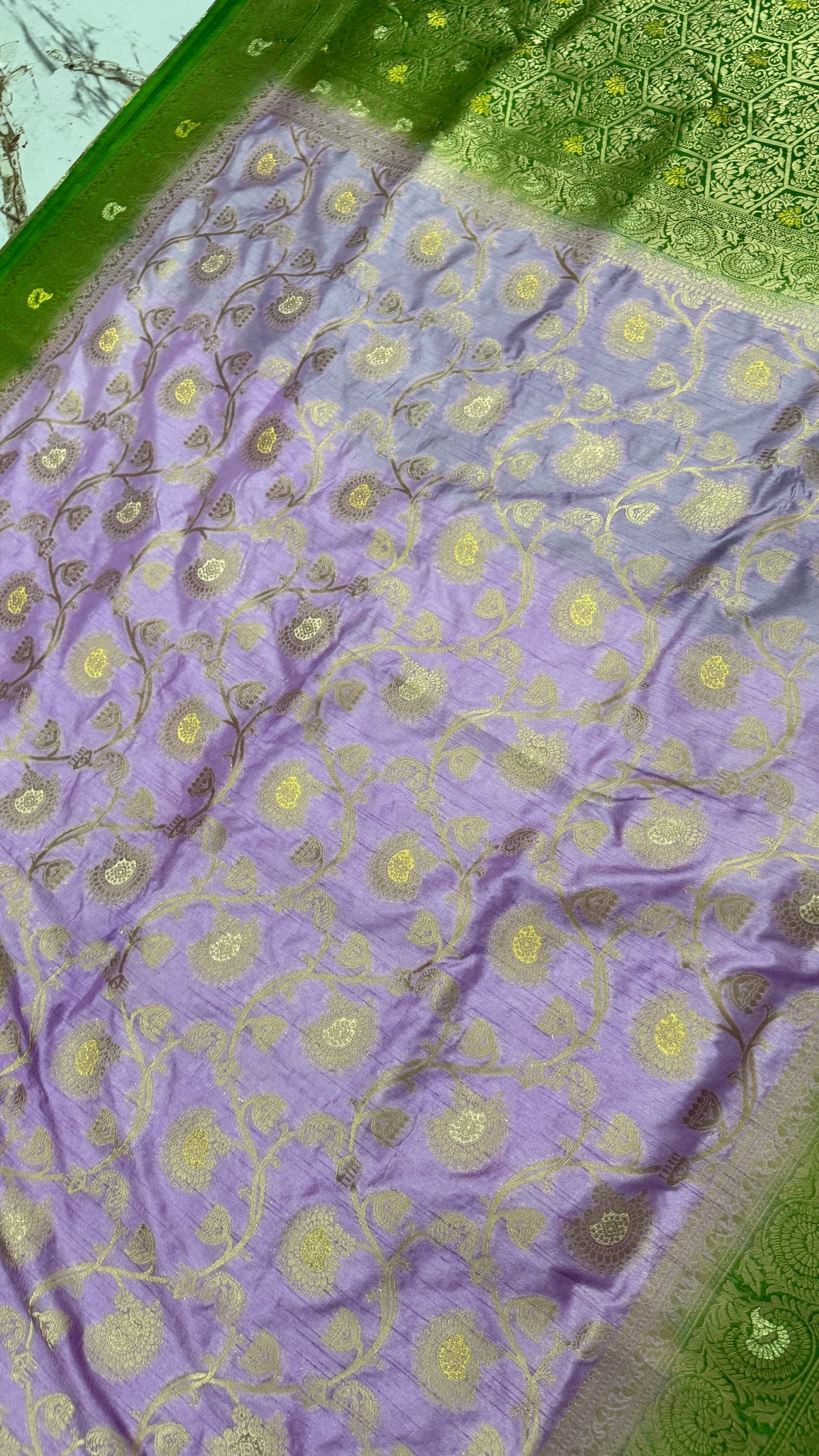 Lavender Dola Silk Saree, Banarasi Zari Woven Floral, Festive Wedding Party Wear