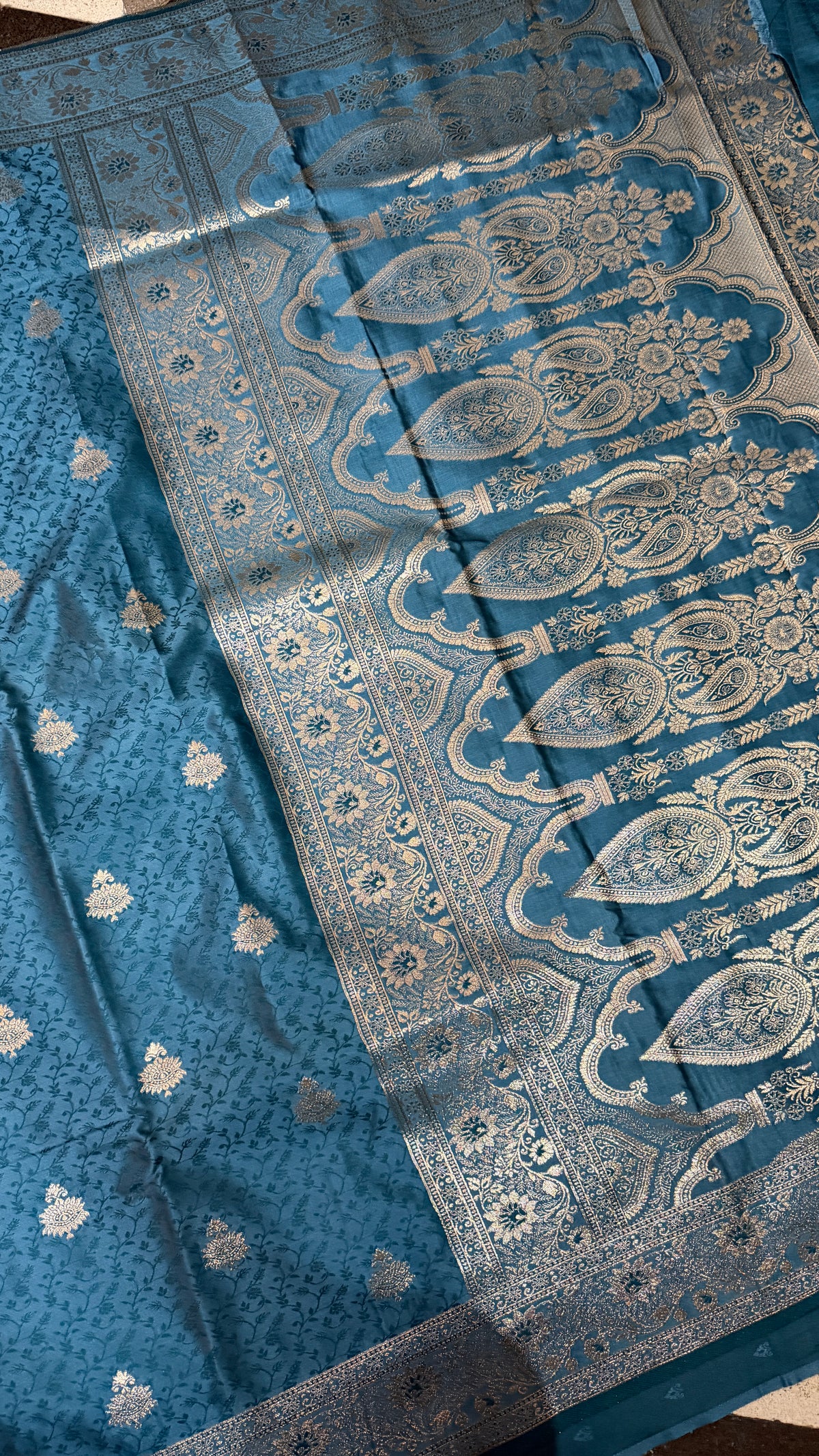 Emerald Green Banarasi Silk Saree, Rose Gold Zari Woven Border, Indian Wedding Festive Wear (Copy 8)