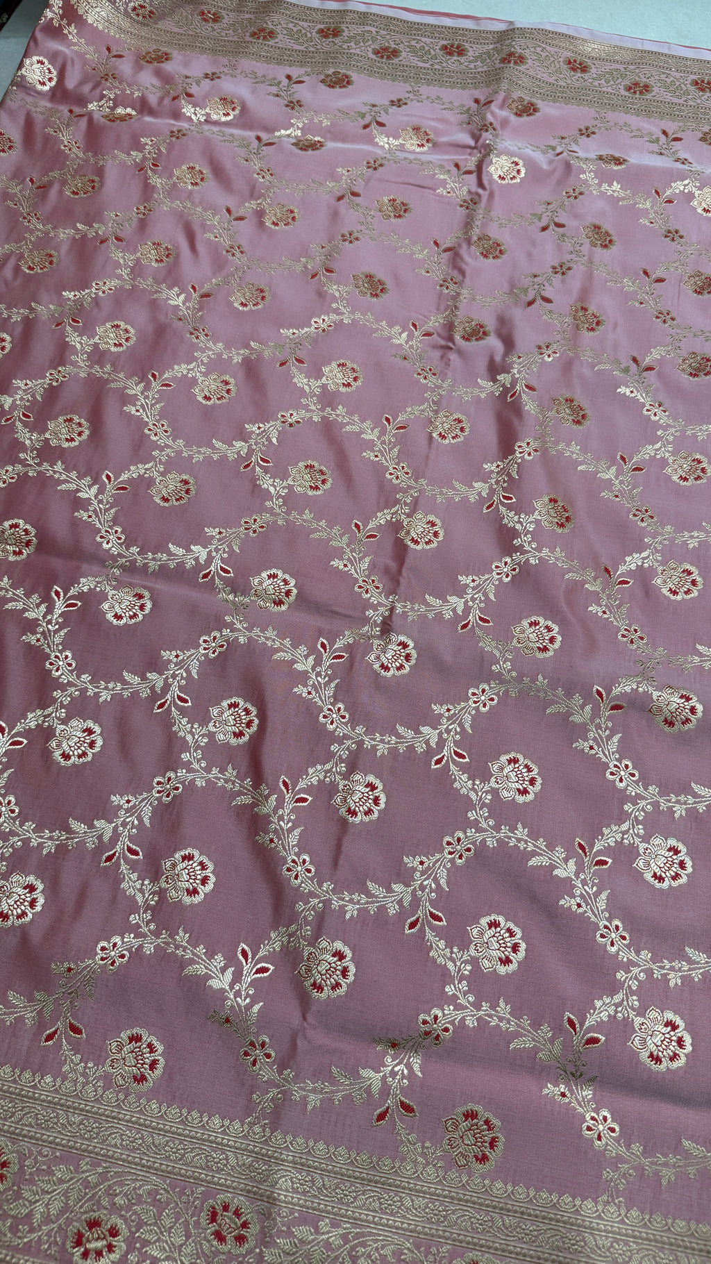 Pure Katan Banarasi Silk Saree, Dusty Pink Silver Zari Handwoven Bridal Wedding Saree