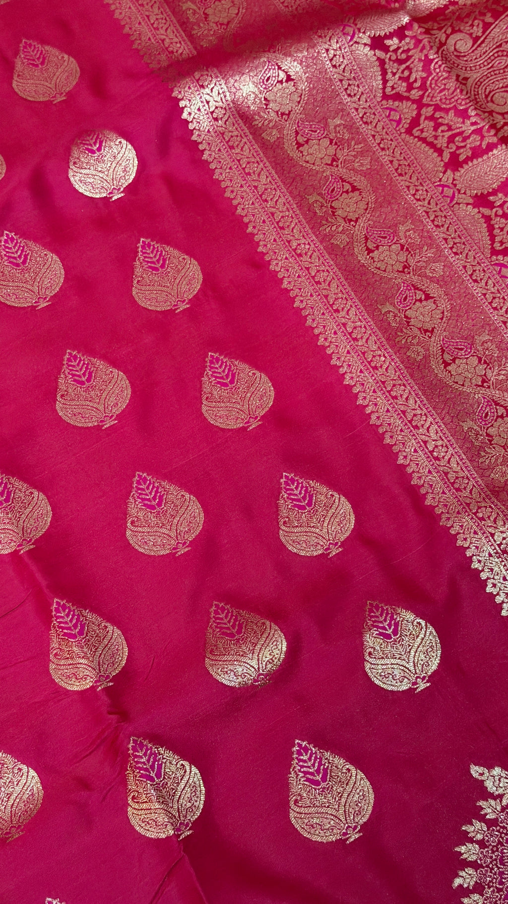 Emerald Green Banarasi Silk Saree, Rose Gold Zari Woven Border, Indian Wedding Festive Wear (Copy 9)