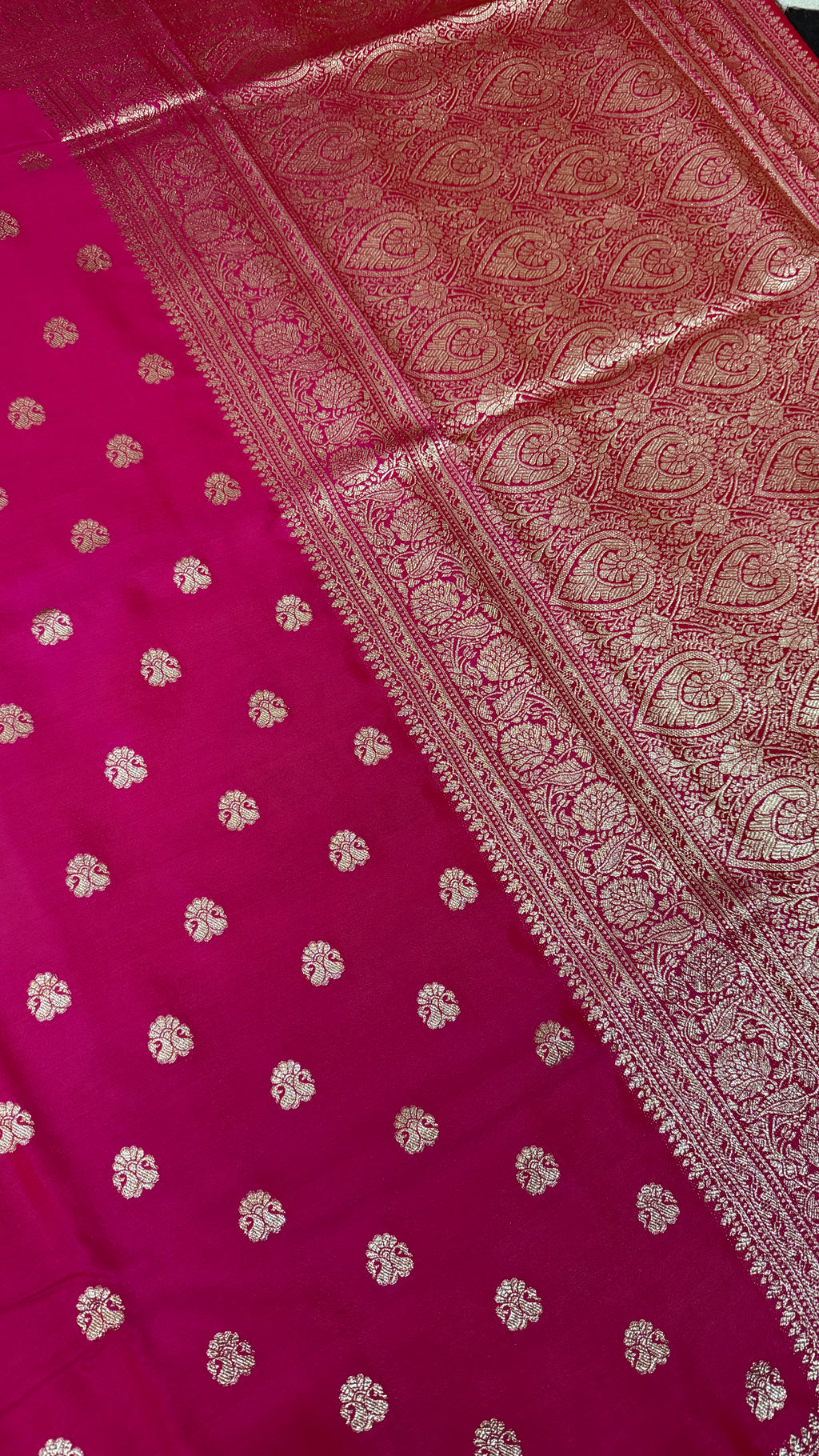 Emerald Green Banarasi Silk Saree, Rose Gold Zari Woven Border, Indian Wedding Festive Wear (Copy)