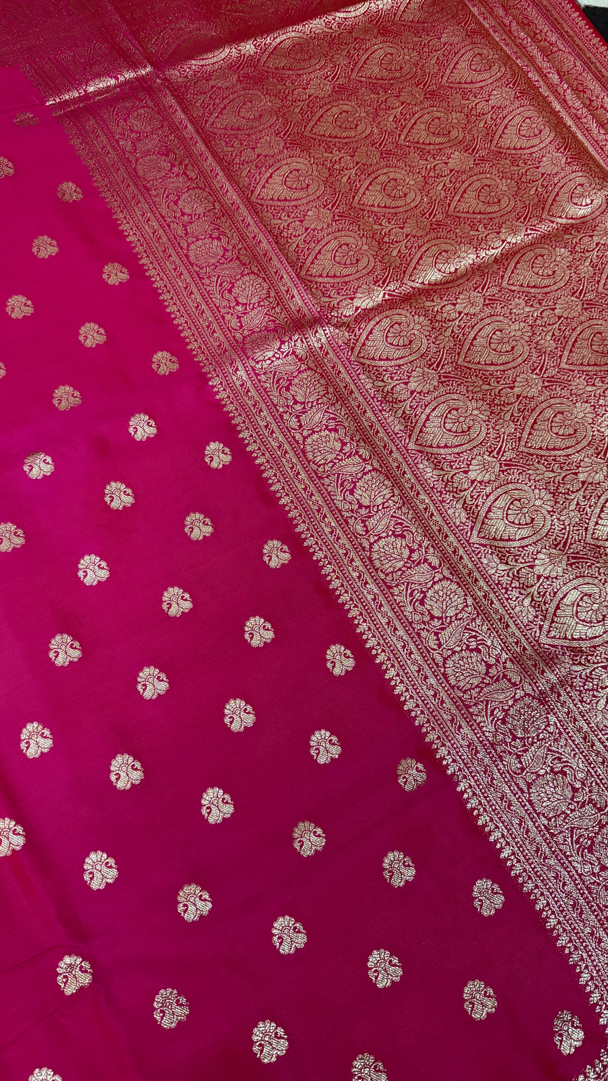 Emerald Green Banarasi Silk Saree, Rose Gold Zari Woven Border, Indian Wedding Festive Wear (Copy)
