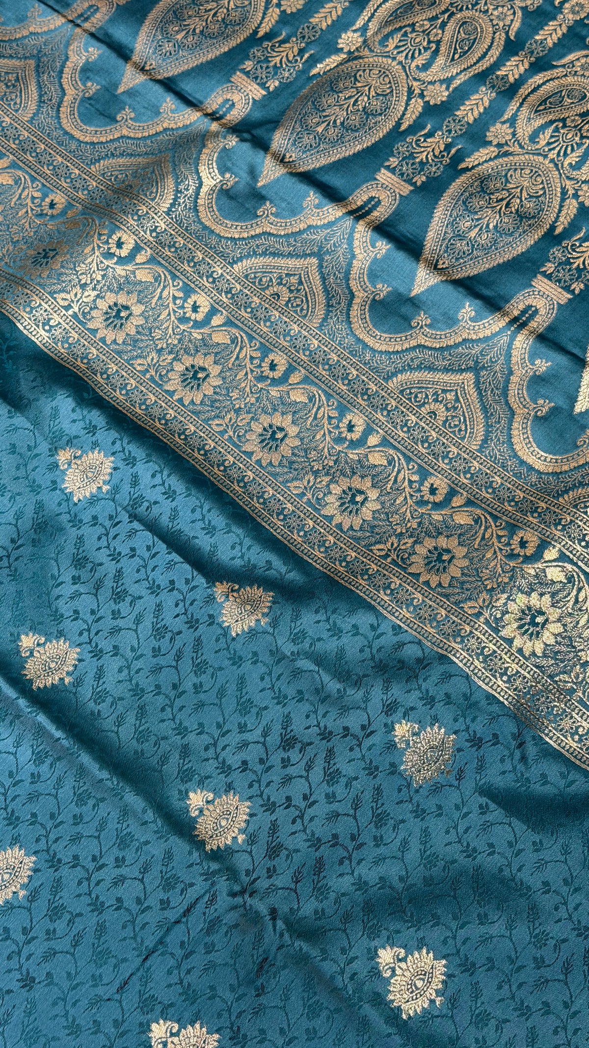 Emerald Green Banarasi Silk Saree, Rose Gold Zari Woven Border, Indian Wedding Festive Wear (Copy 8)