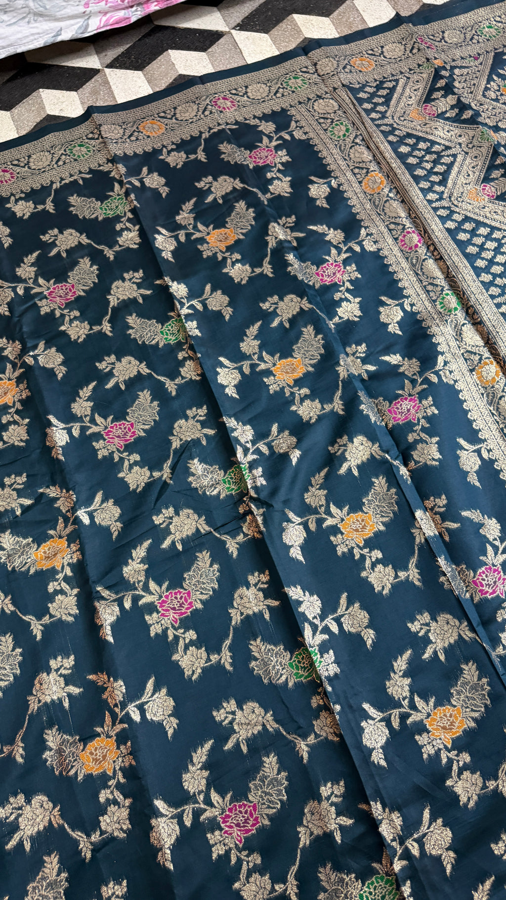 Teal Blue Floral Georgette Silk Saree | Indian Wedding Saree | Traditional Festive Wear for Women