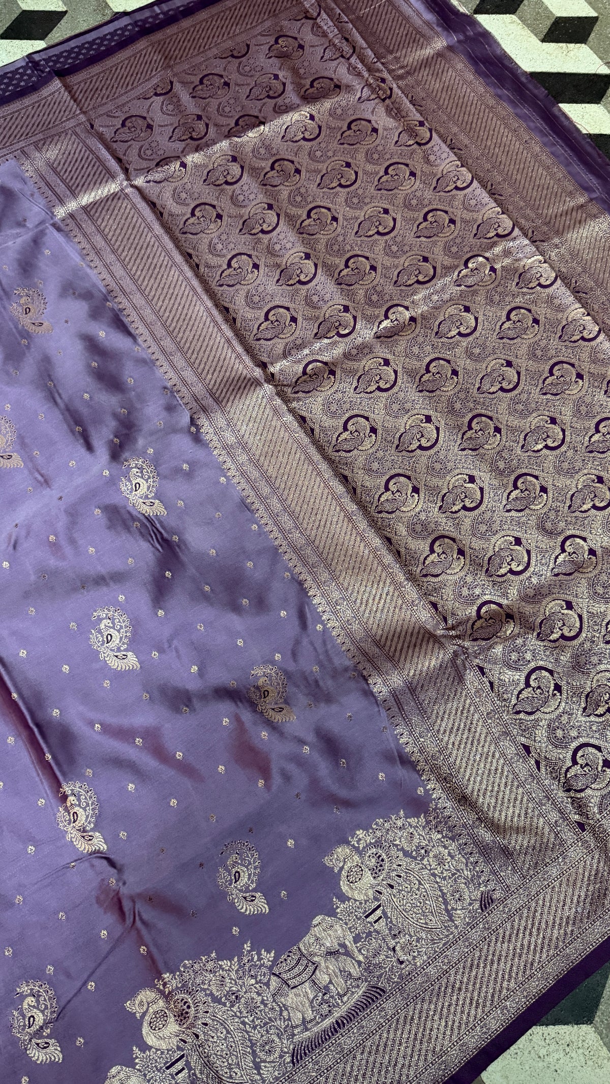 Emerald Green Banarasi Silk Saree, Rose Gold Zari Woven Border, Indian Wedding Festive Wear (Copy 10)
