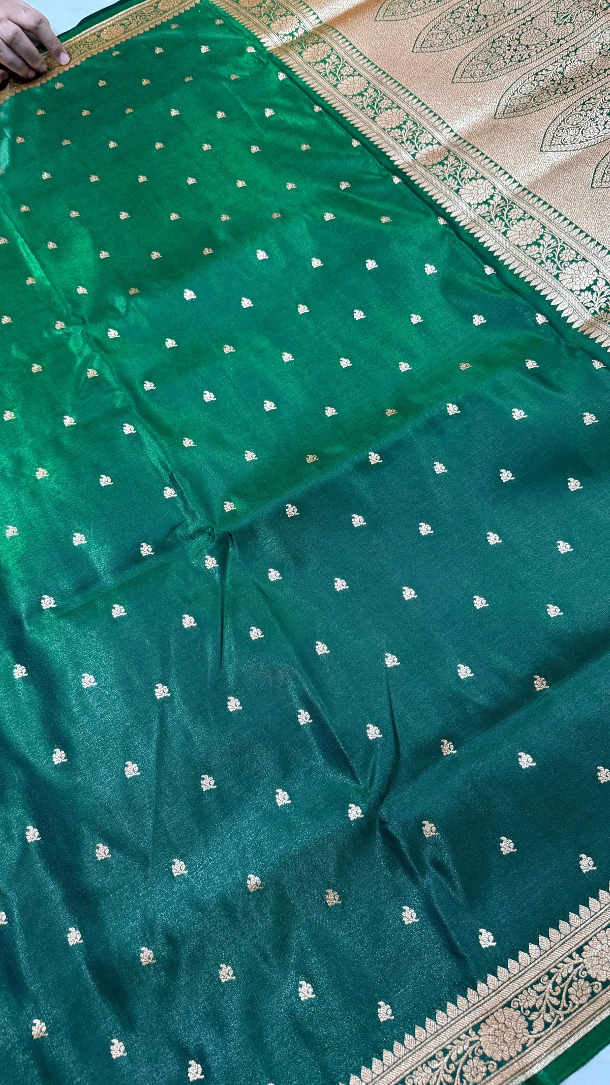 Green Banarasi Mashru Silk Saree, Gold Zari Woven, Traditional Indian Wedding Saree