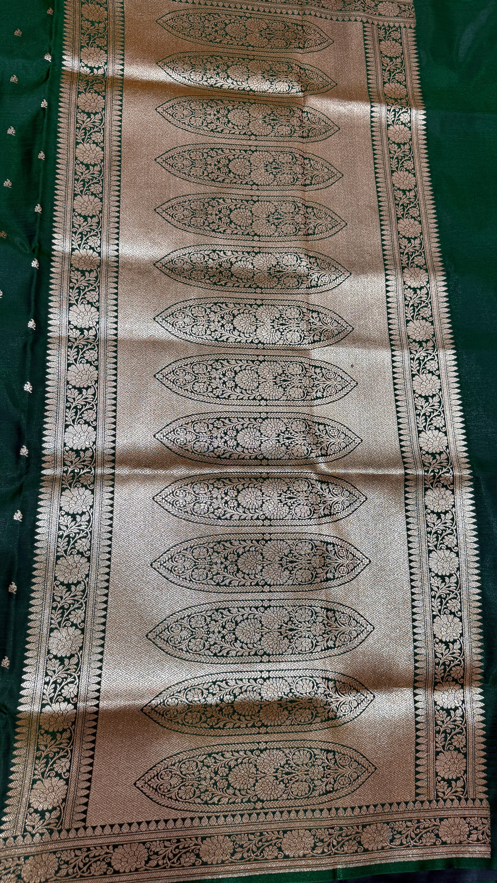 Green Banarasi Mashru Silk Saree, Gold Zari Woven, Traditional Indian Wedding Saree