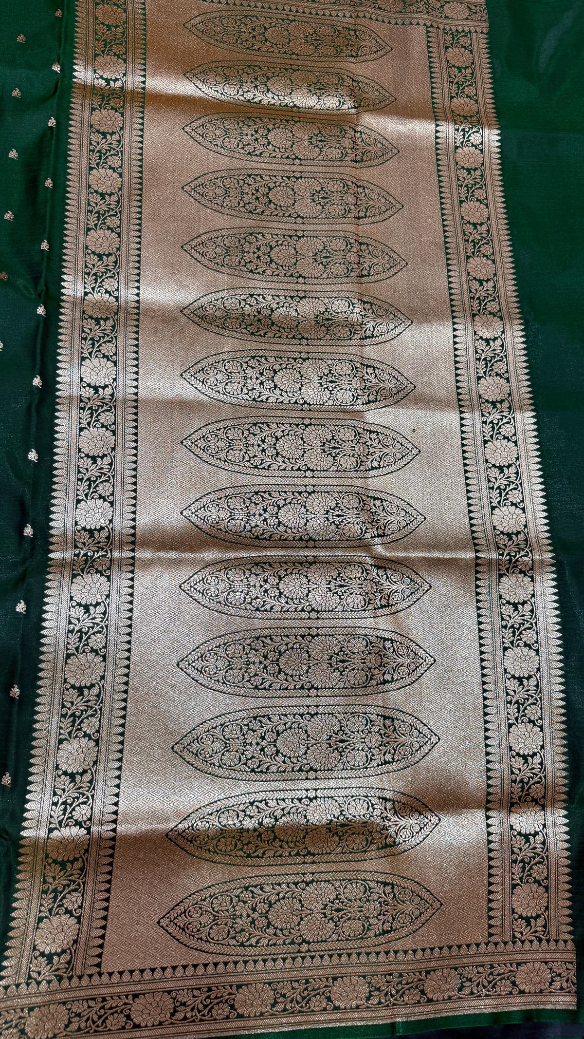 Green Banarasi Mashru Silk Saree, Gold Zari Woven, Traditional Indian Wedding Saree