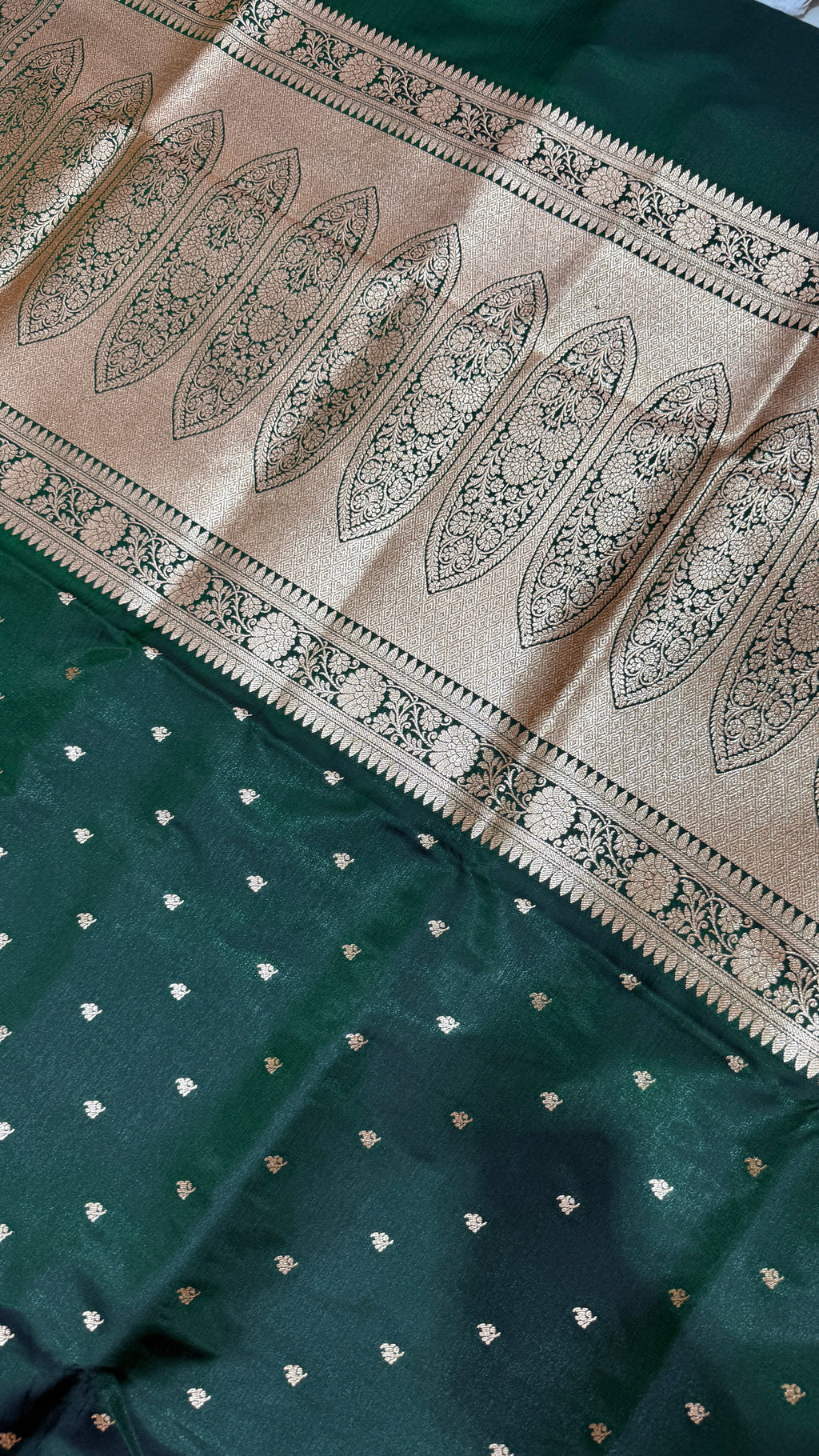 Green Banarasi Mashru Silk Saree, Gold Zari Woven, Traditional Indian Wedding Saree
