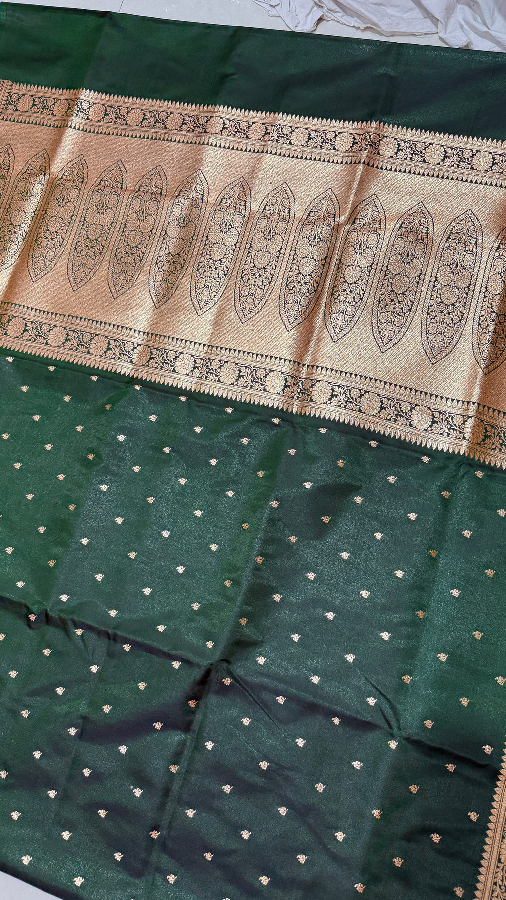 Green Banarasi Mashru Silk Saree, Gold Zari Woven, Traditional Indian Wedding Saree
