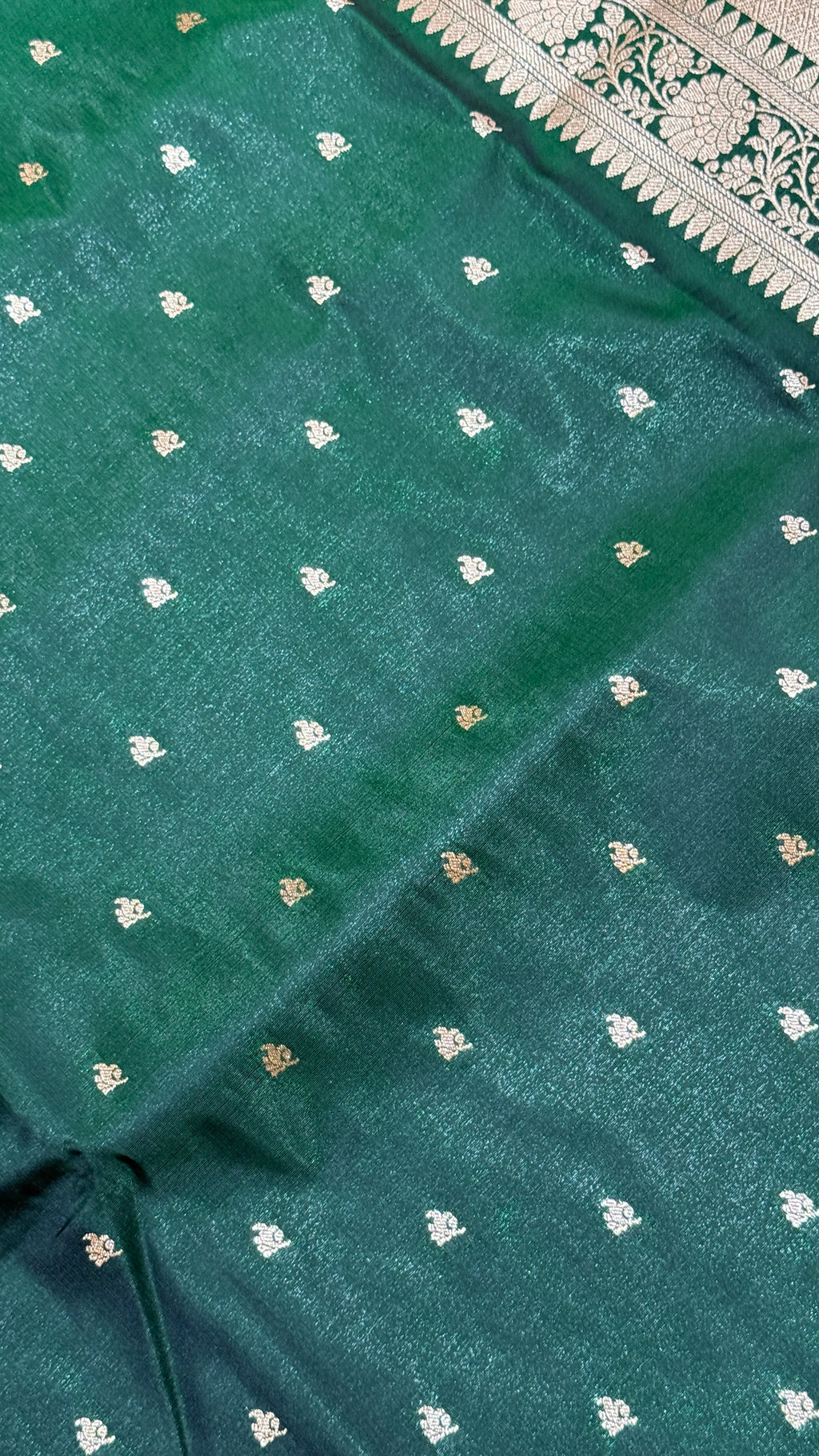 Green Banarasi Mashru Silk Saree, Gold Zari Woven, Traditional Indian Wedding Saree