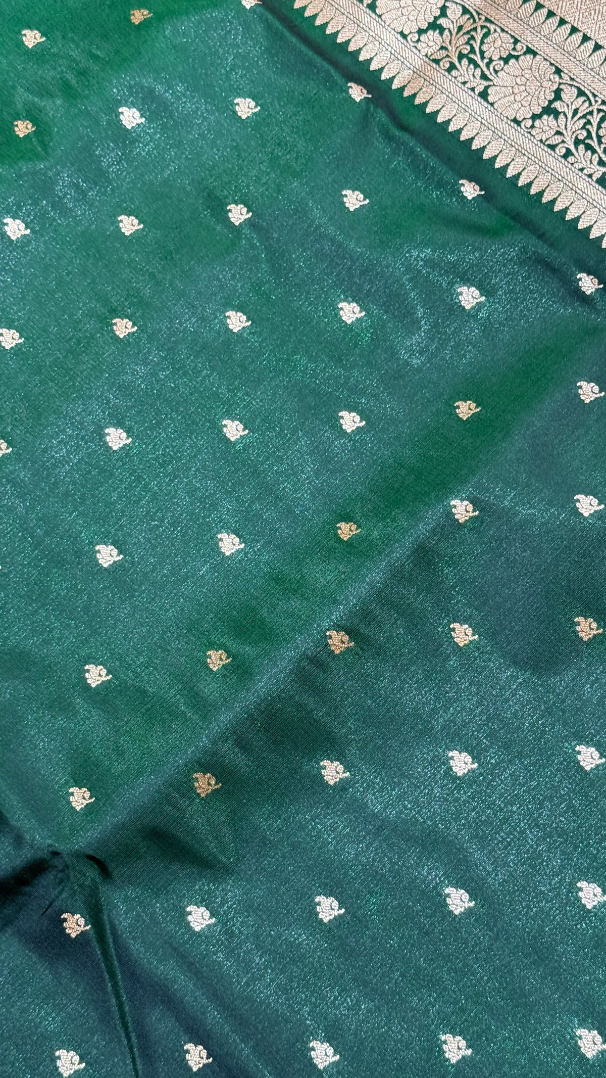 Green Banarasi Mashru Silk Saree, Gold Zari Woven, Traditional Indian Wedding Saree