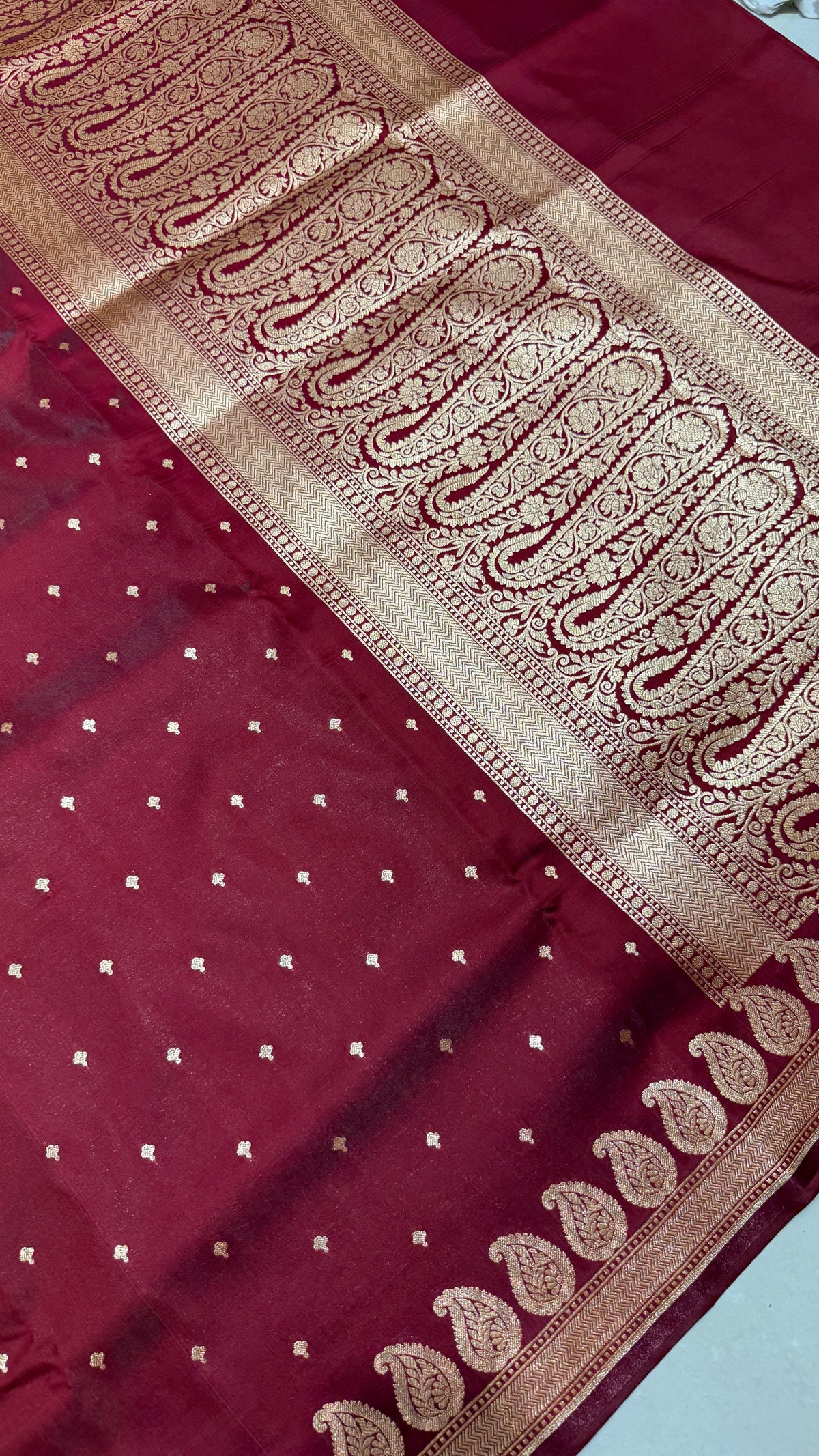 Maroon Banarasi Mashru Silk Saree, Gold Zari Woven, Traditional Wedding Saree