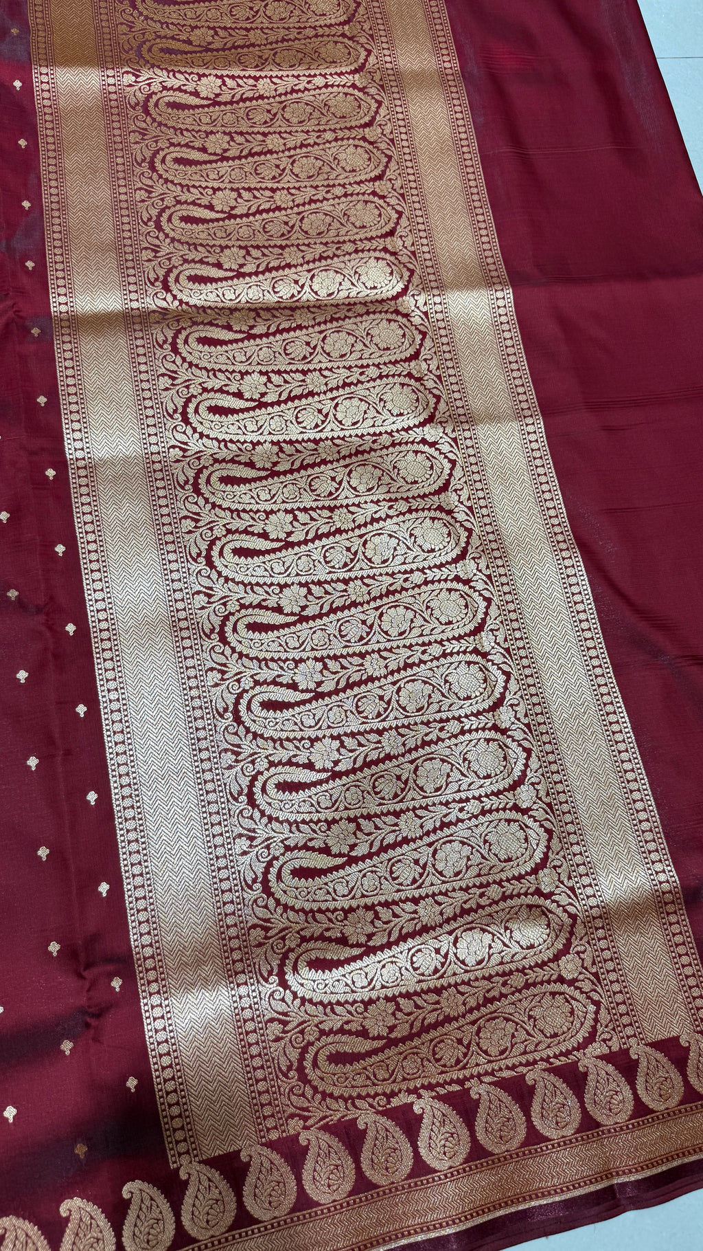 Maroon Banarasi Mashru Silk Saree, Gold Zari Woven, Traditional Wedding Saree